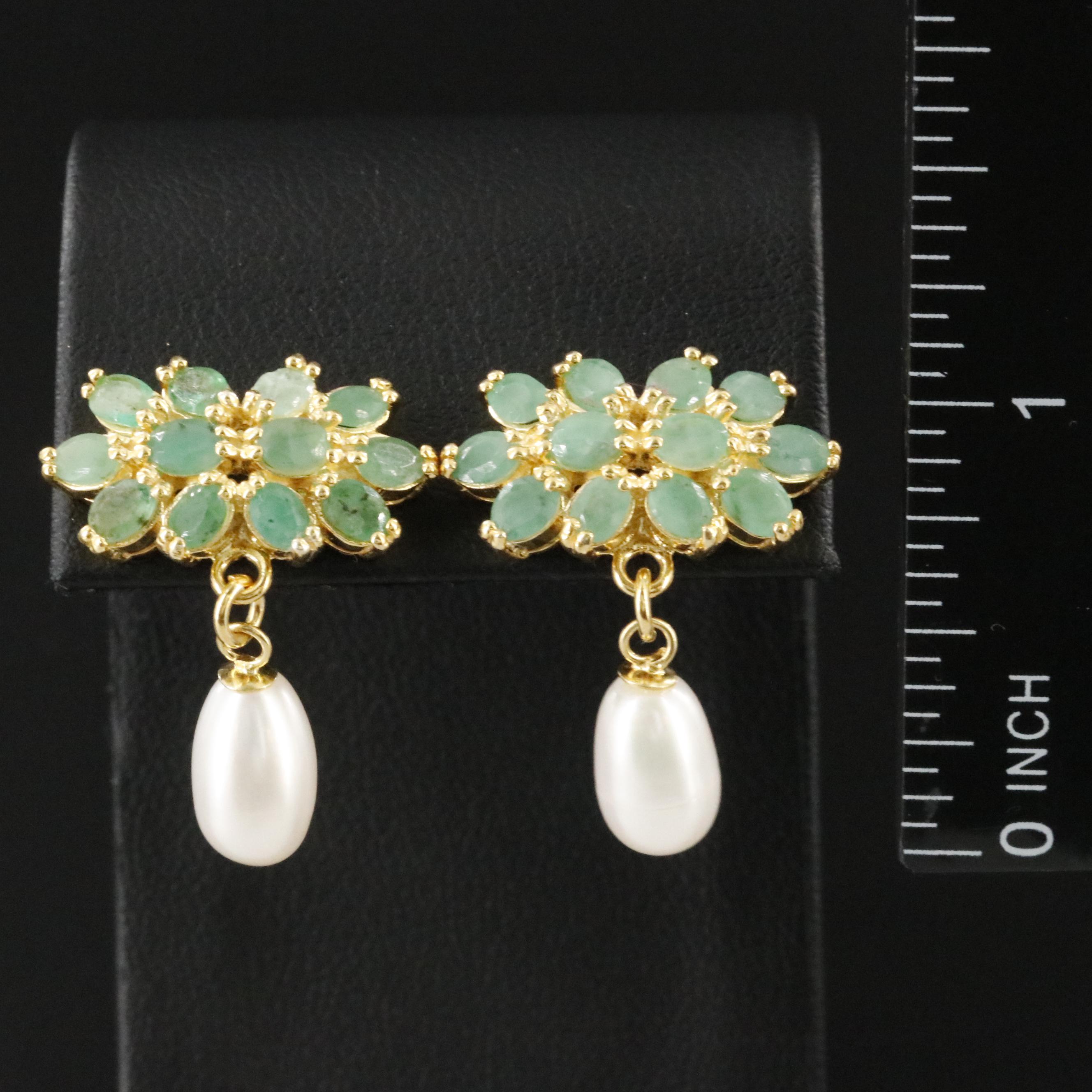 Sterling Emerald and Pearl Earrings