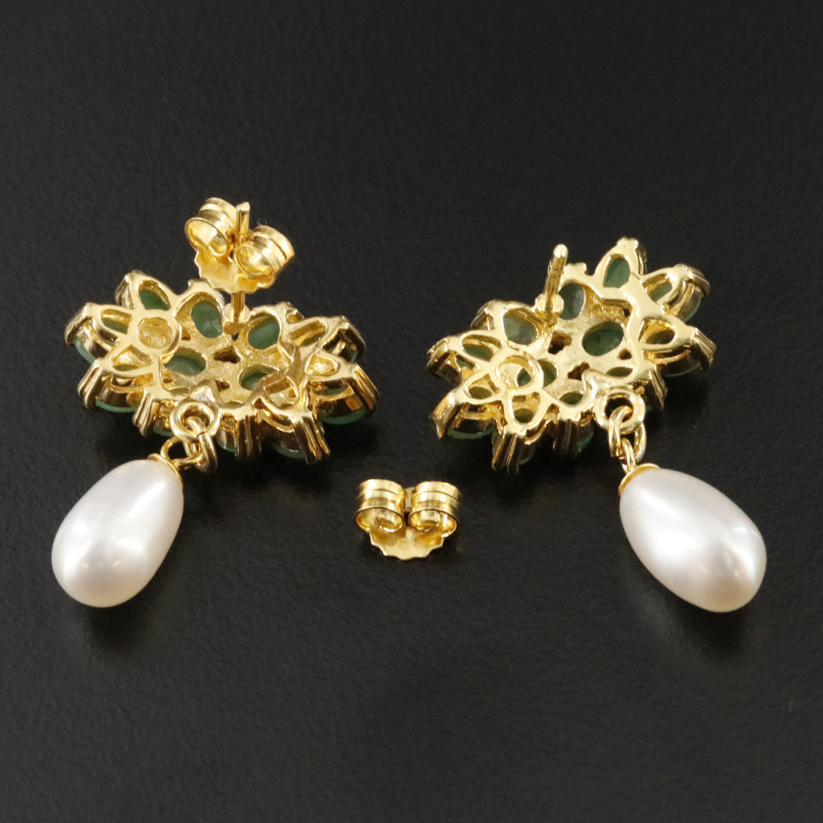 Sterling Emerald and Pearl Earrings