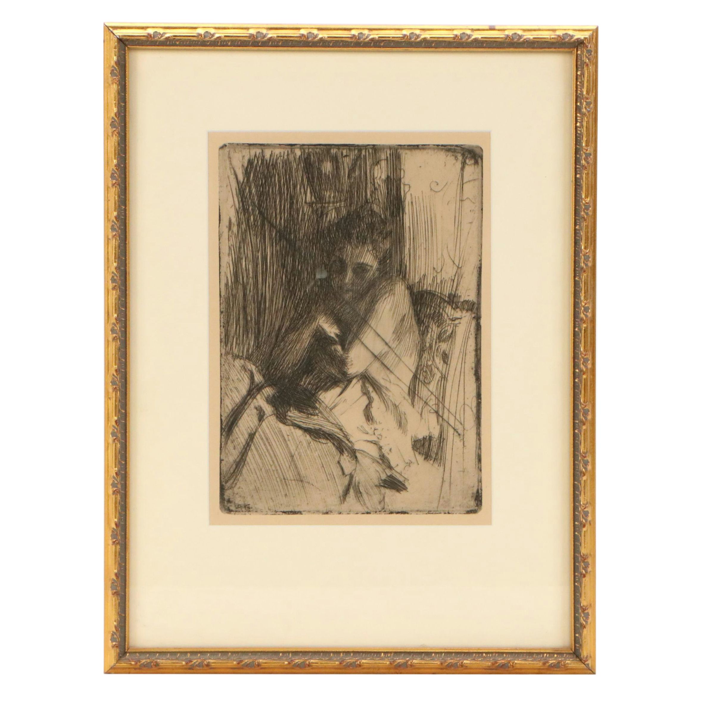 Anders Zorn Etching from Canceled Plate "The Model"