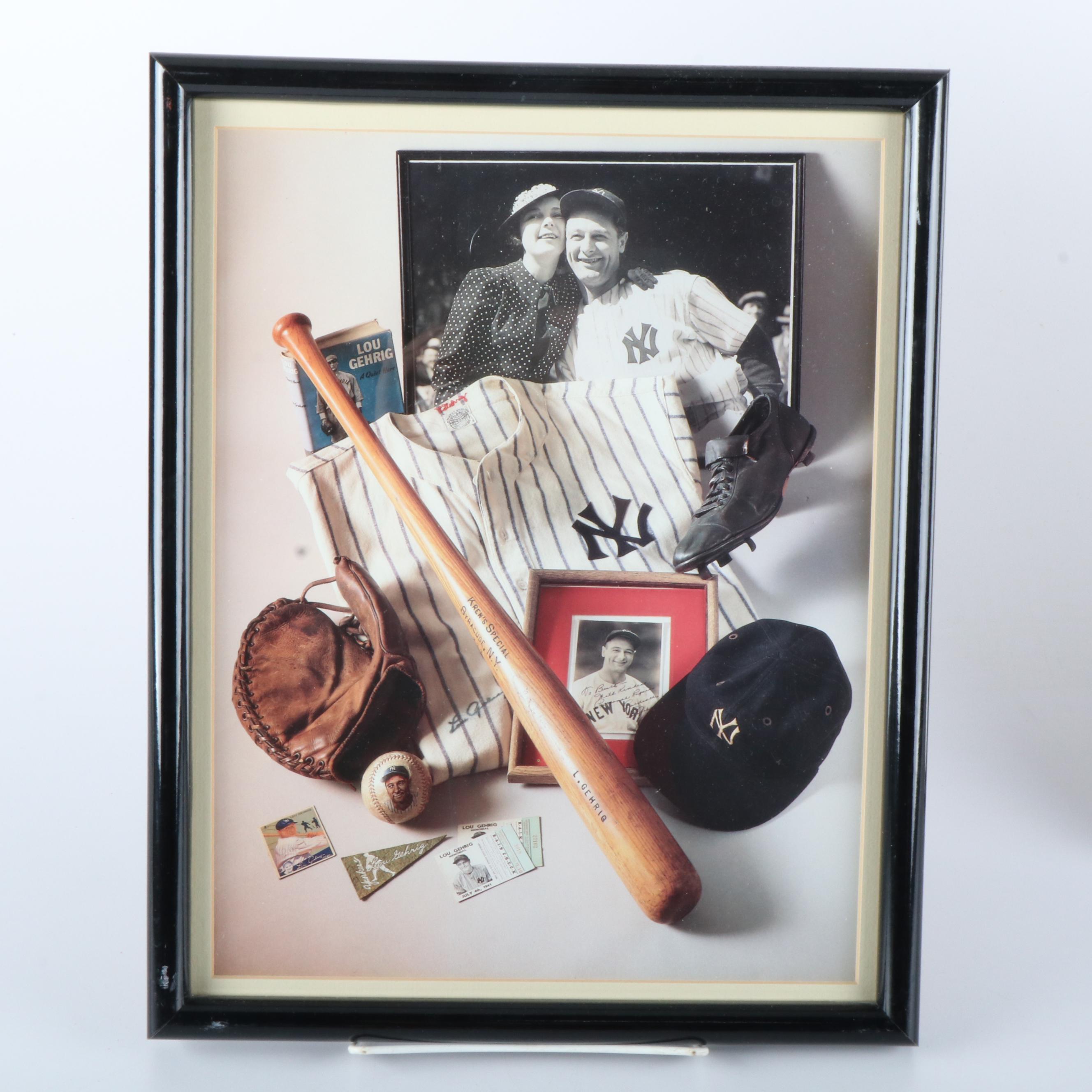 Framed Baseball Prints Featuring Ty Cobb, Stan Musial, Lou Gehrig, and More
