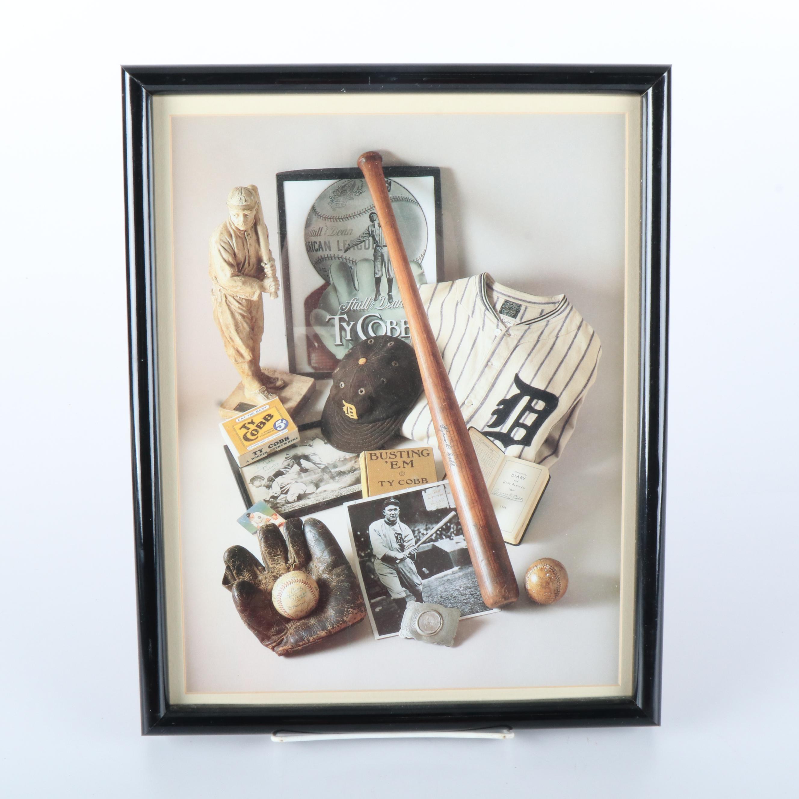 Framed Baseball Prints Featuring Ty Cobb, Stan Musial, Lou Gehrig, and More