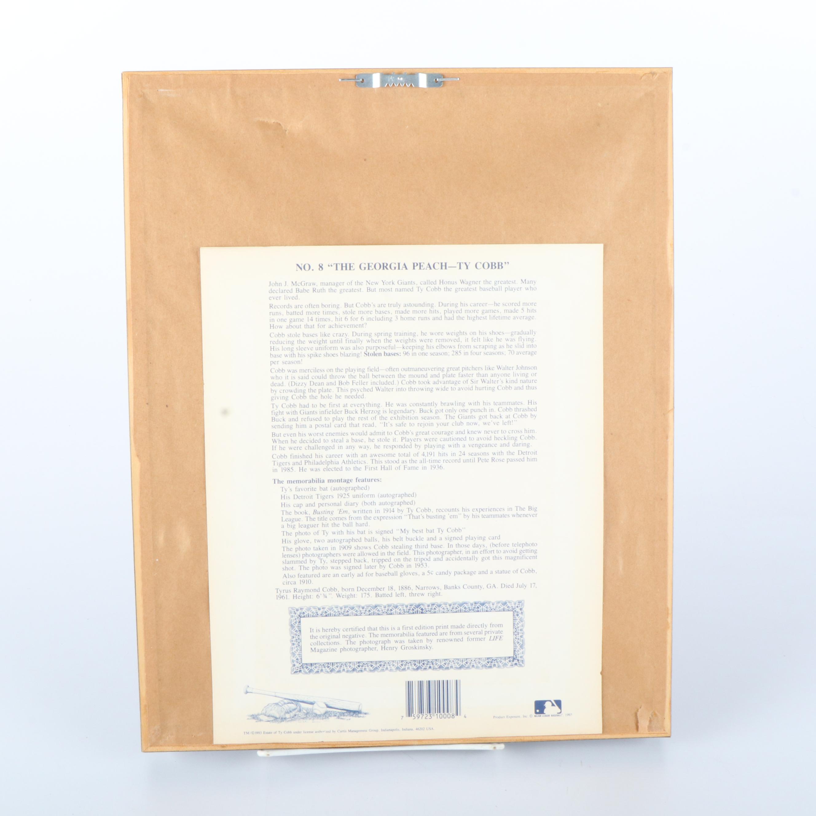 Framed Baseball Prints Featuring Ty Cobb, Stan Musial, Lou Gehrig, and More