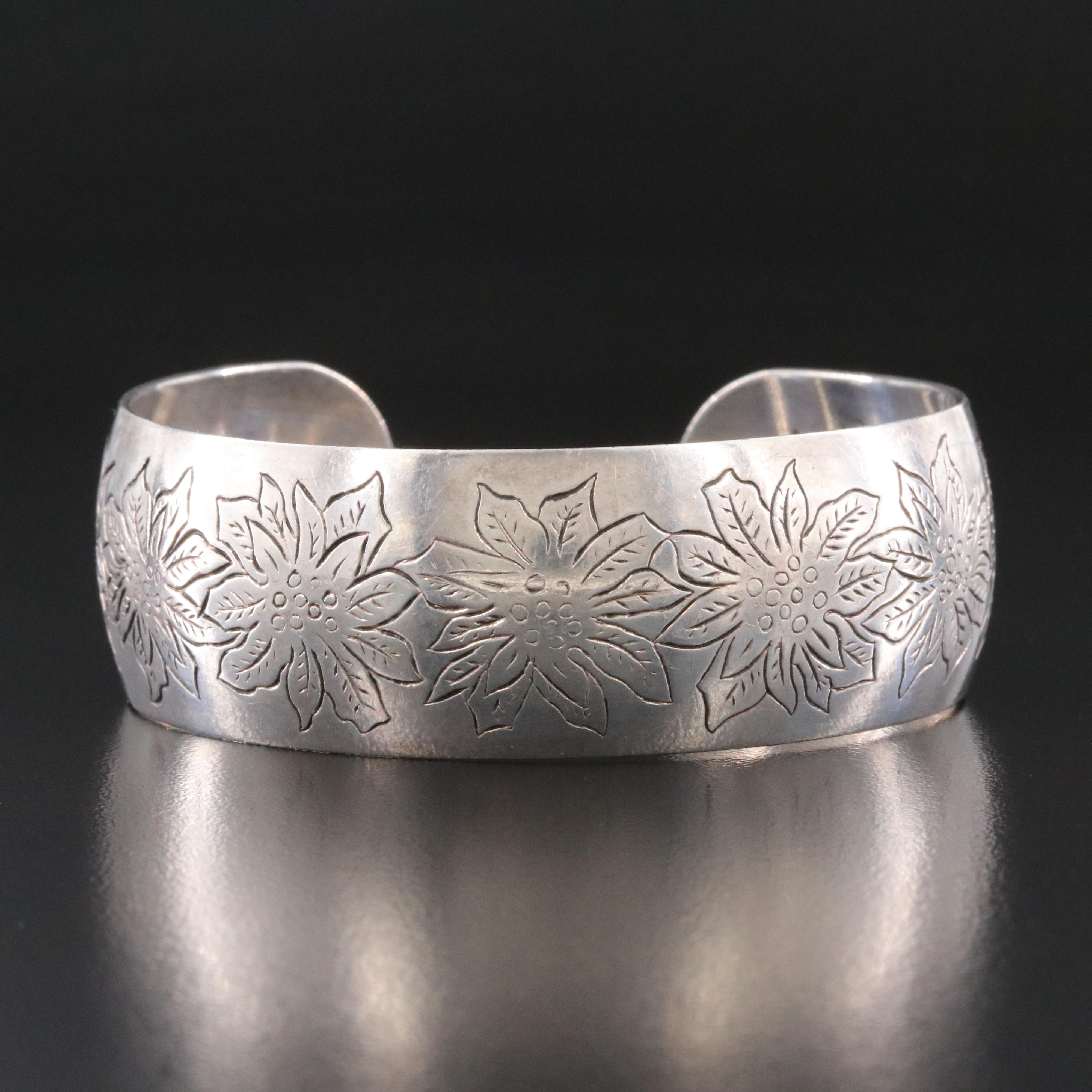 S. Kirk & Son "Poinsettia" Sterling Floral Cuff Bracelet
