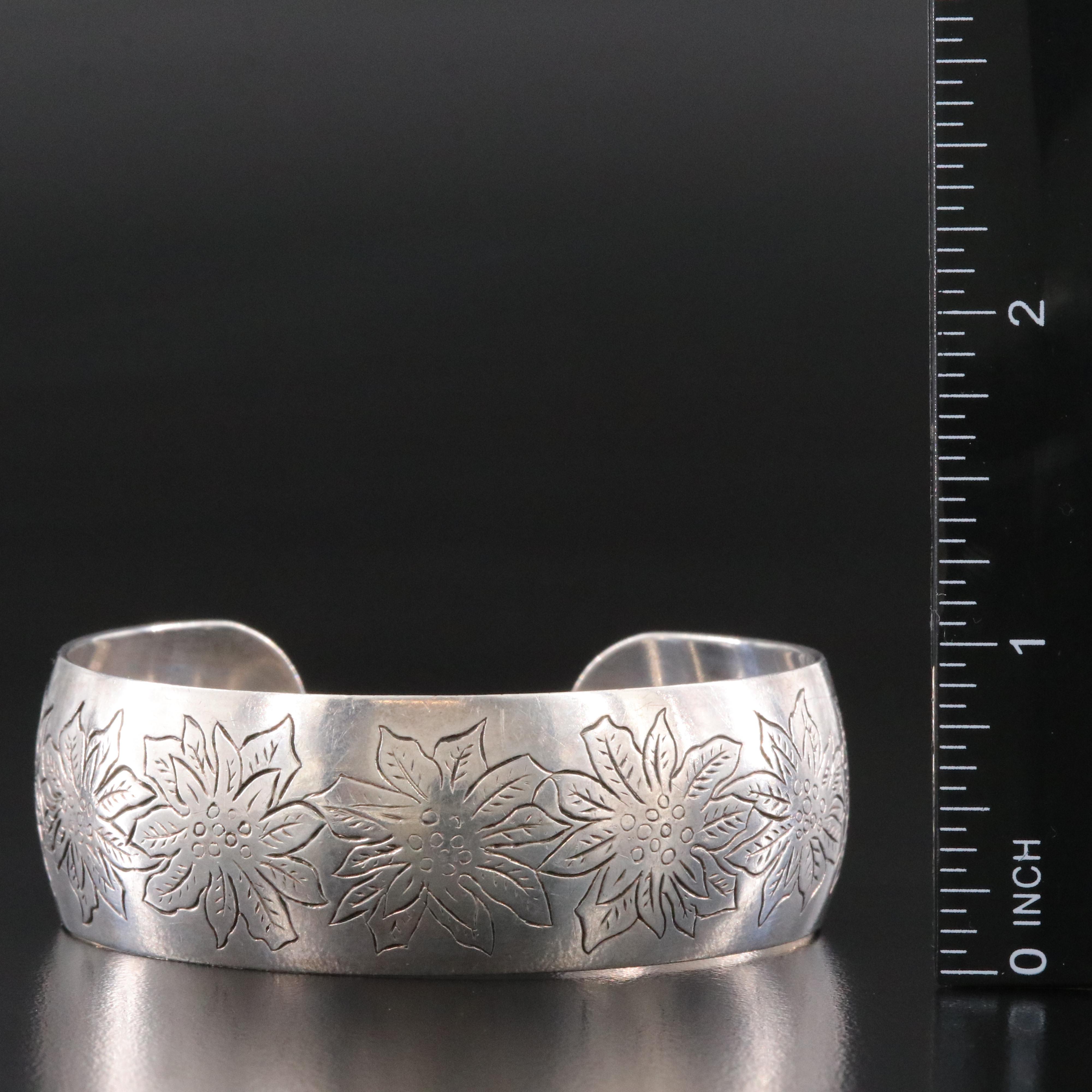 S. Kirk & Son "Poinsettia" Sterling Floral Cuff Bracelet
