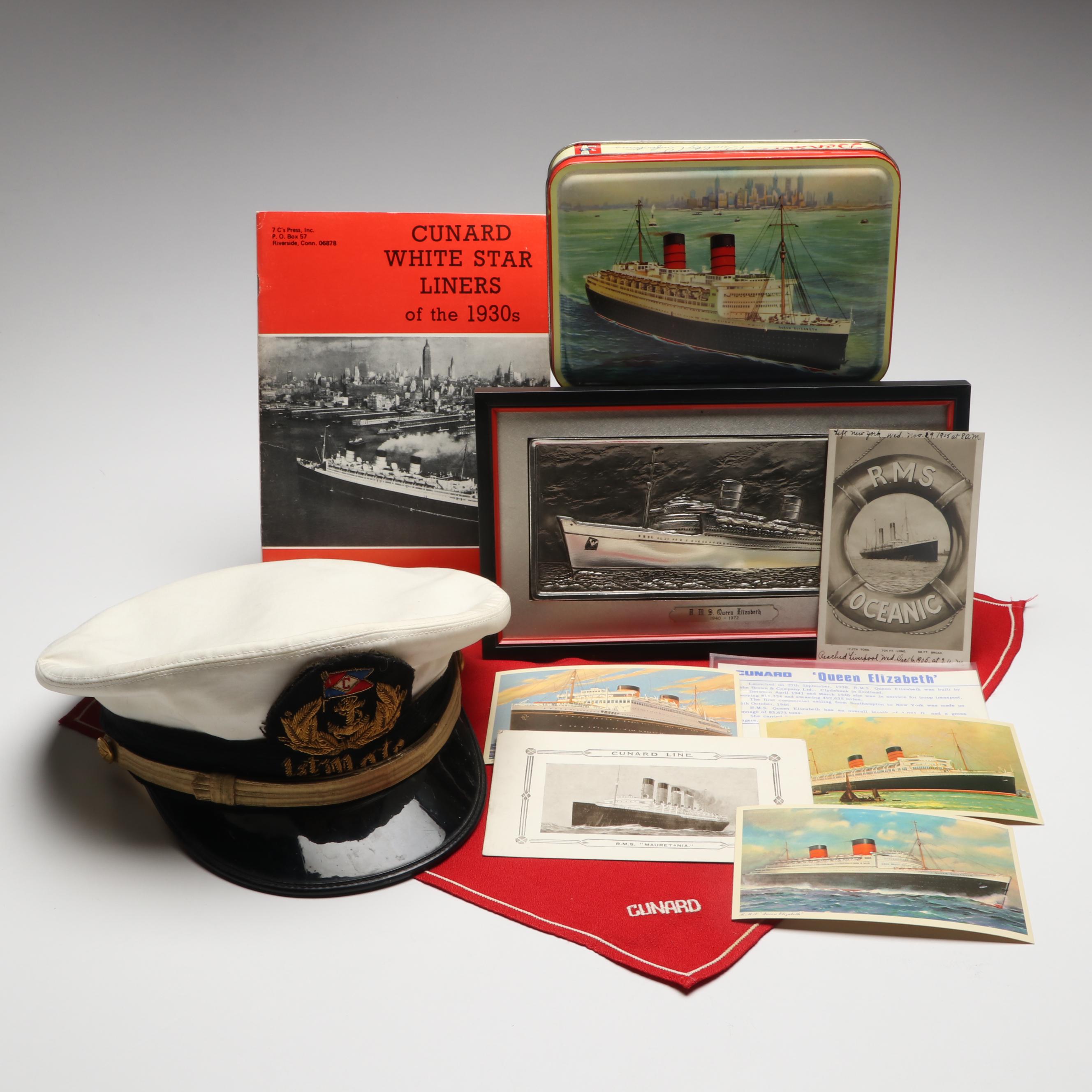 R.M.S. Queen Elizabeth Benson's Candy Tin and First Mate's Hat, More Memorabilia