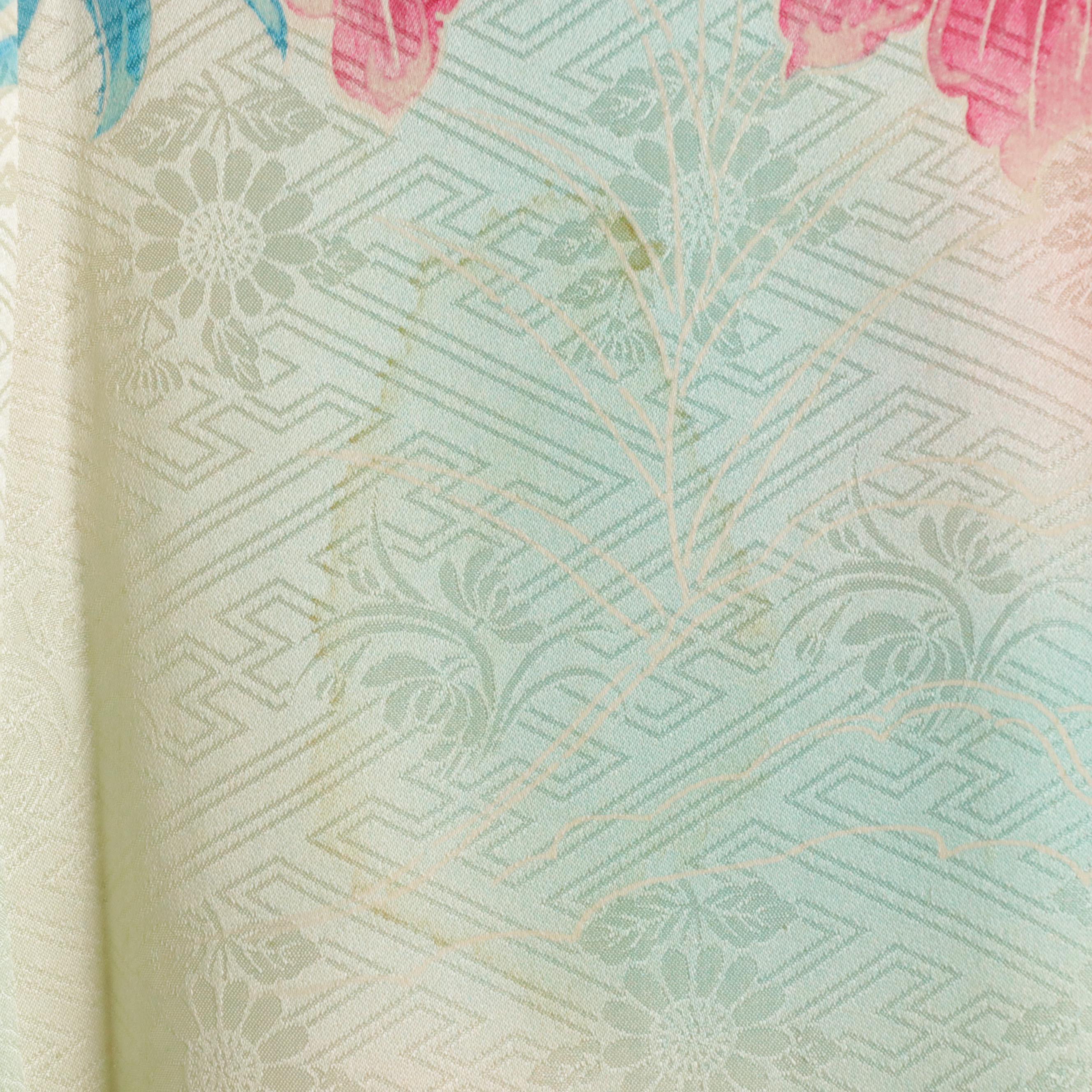 Japanese Furisode Kimono in Silk with Hand-Painting and Embroidery