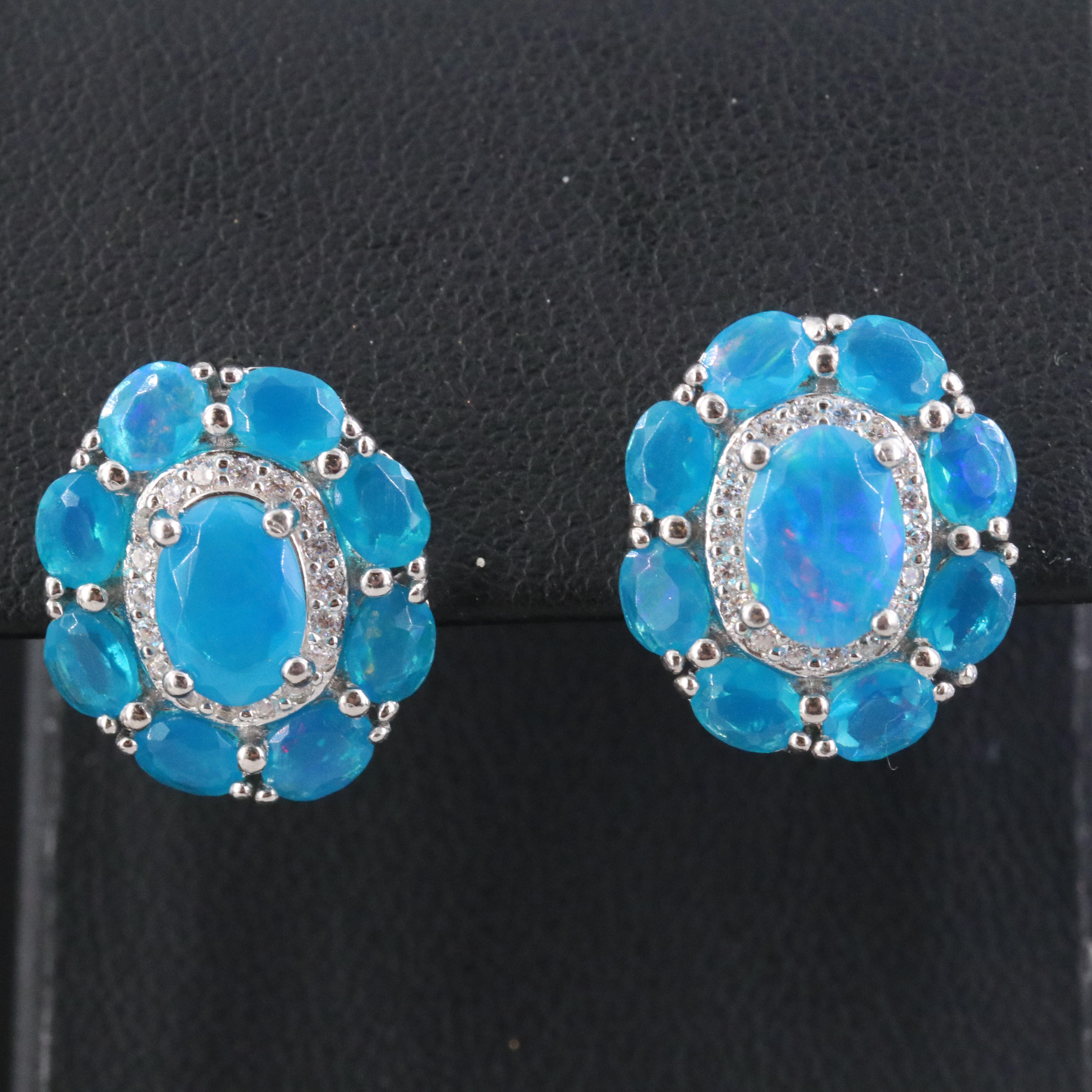 Sterling Opal and White Sapphire Earrings