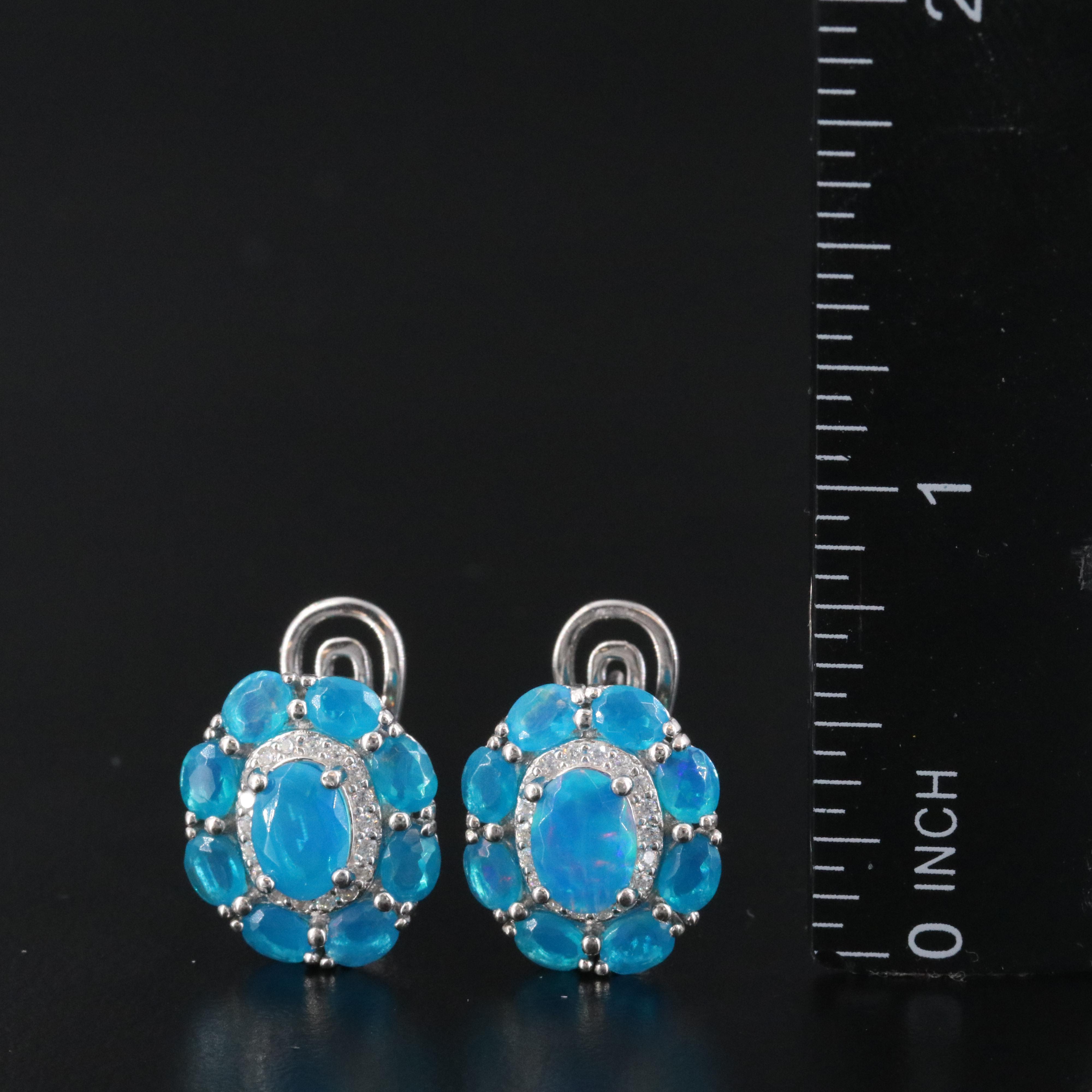 Sterling Opal and White Sapphire Earrings