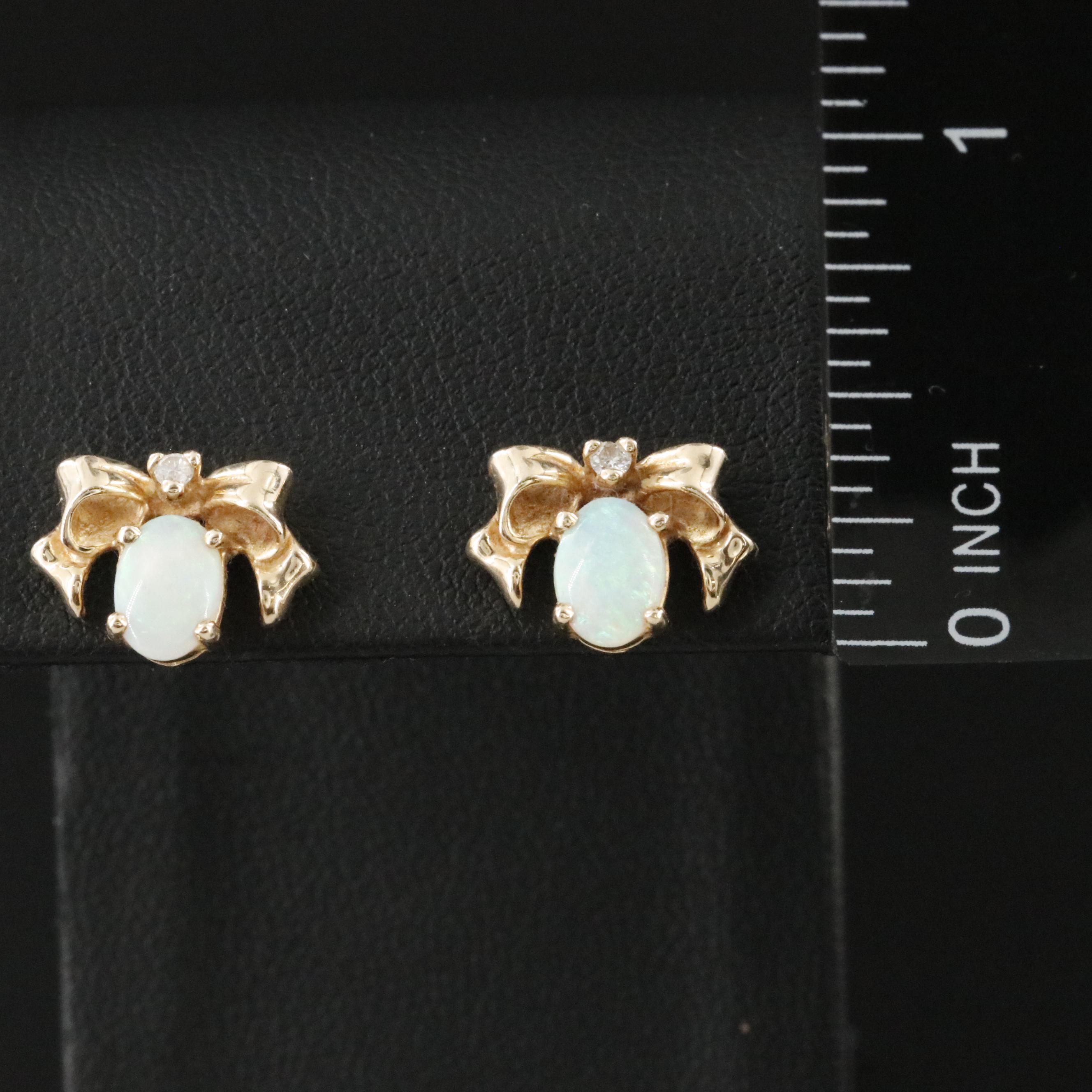 14K Opal and Diamond Bow Earrings