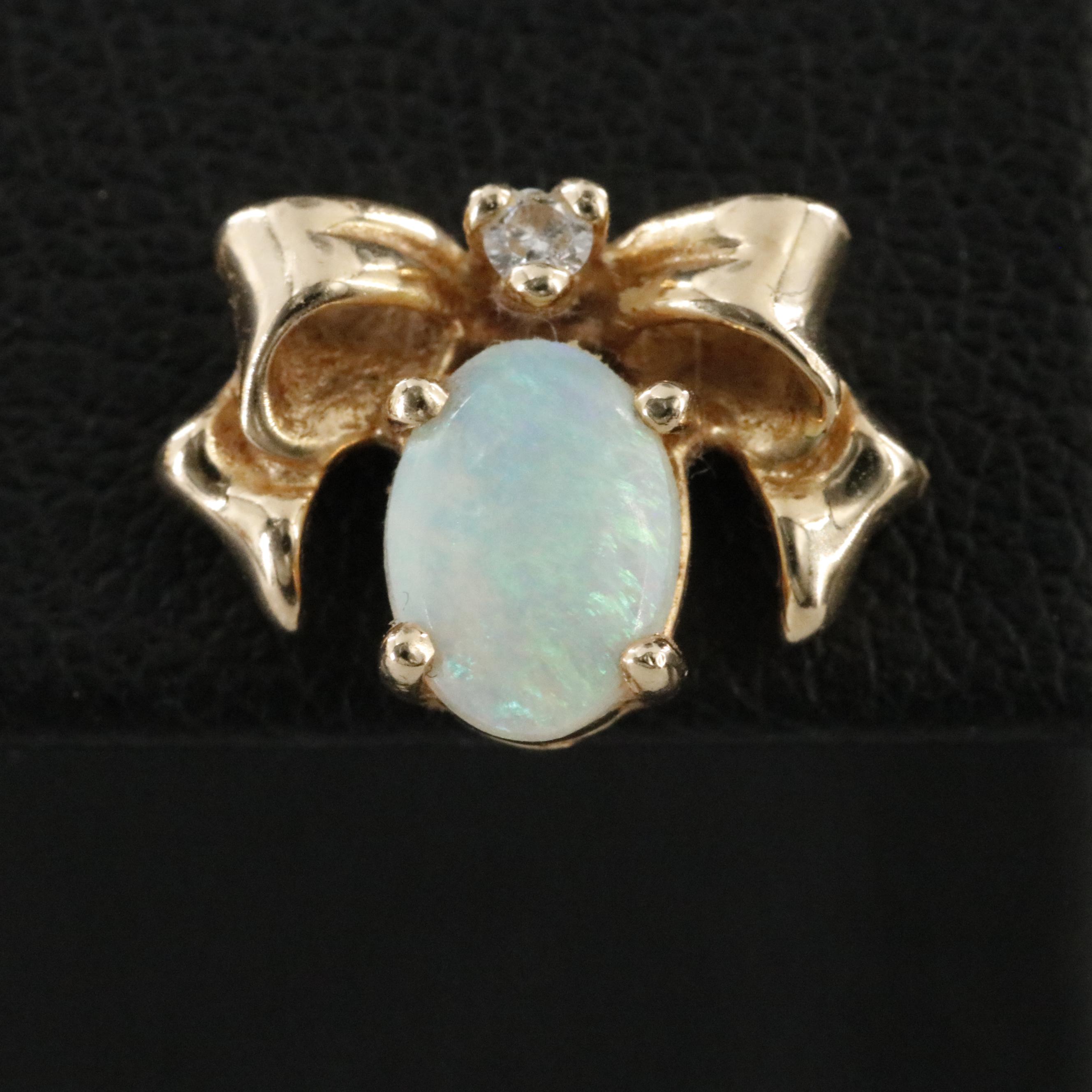14K Opal and Diamond Bow Earrings