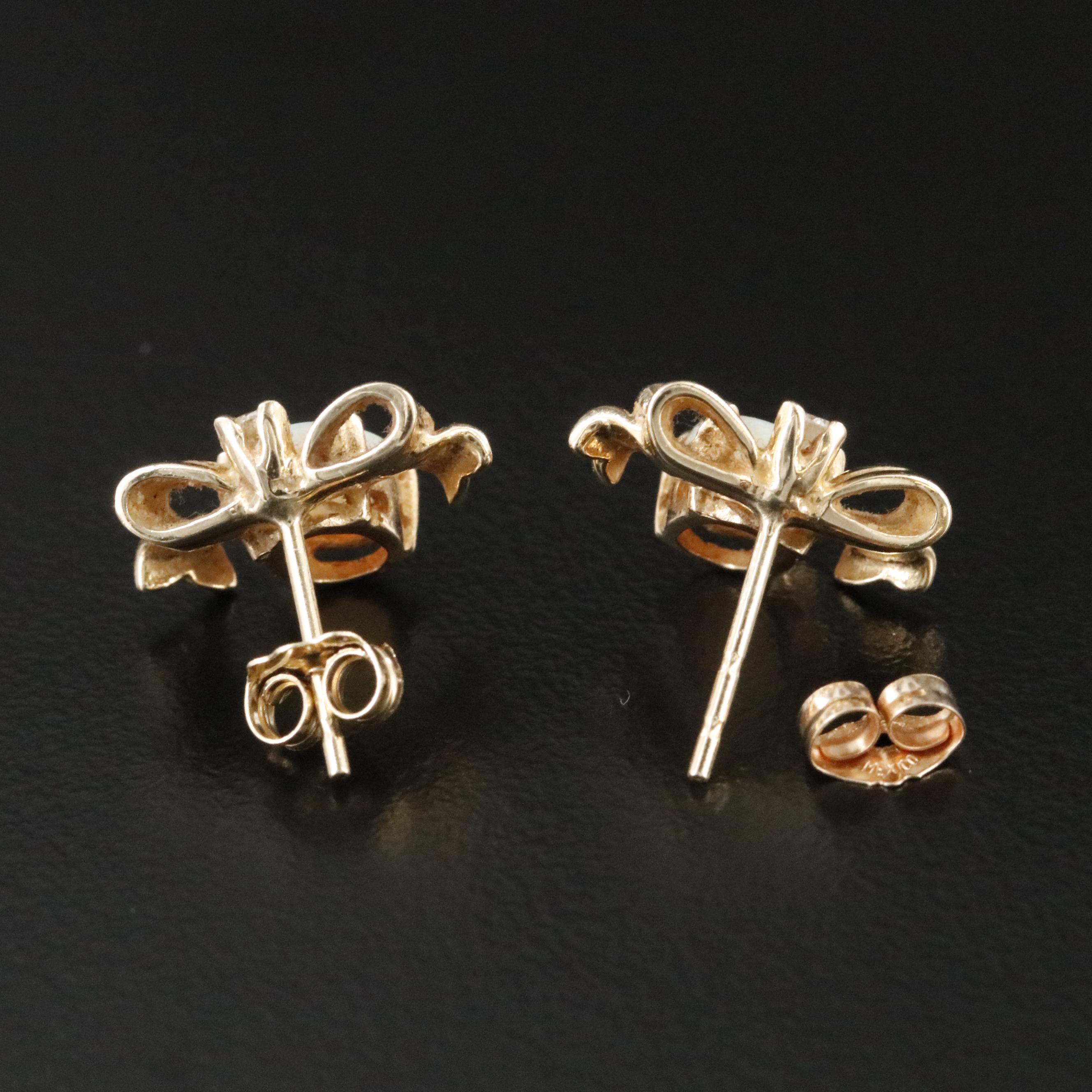 14K Opal and Diamond Bow Earrings