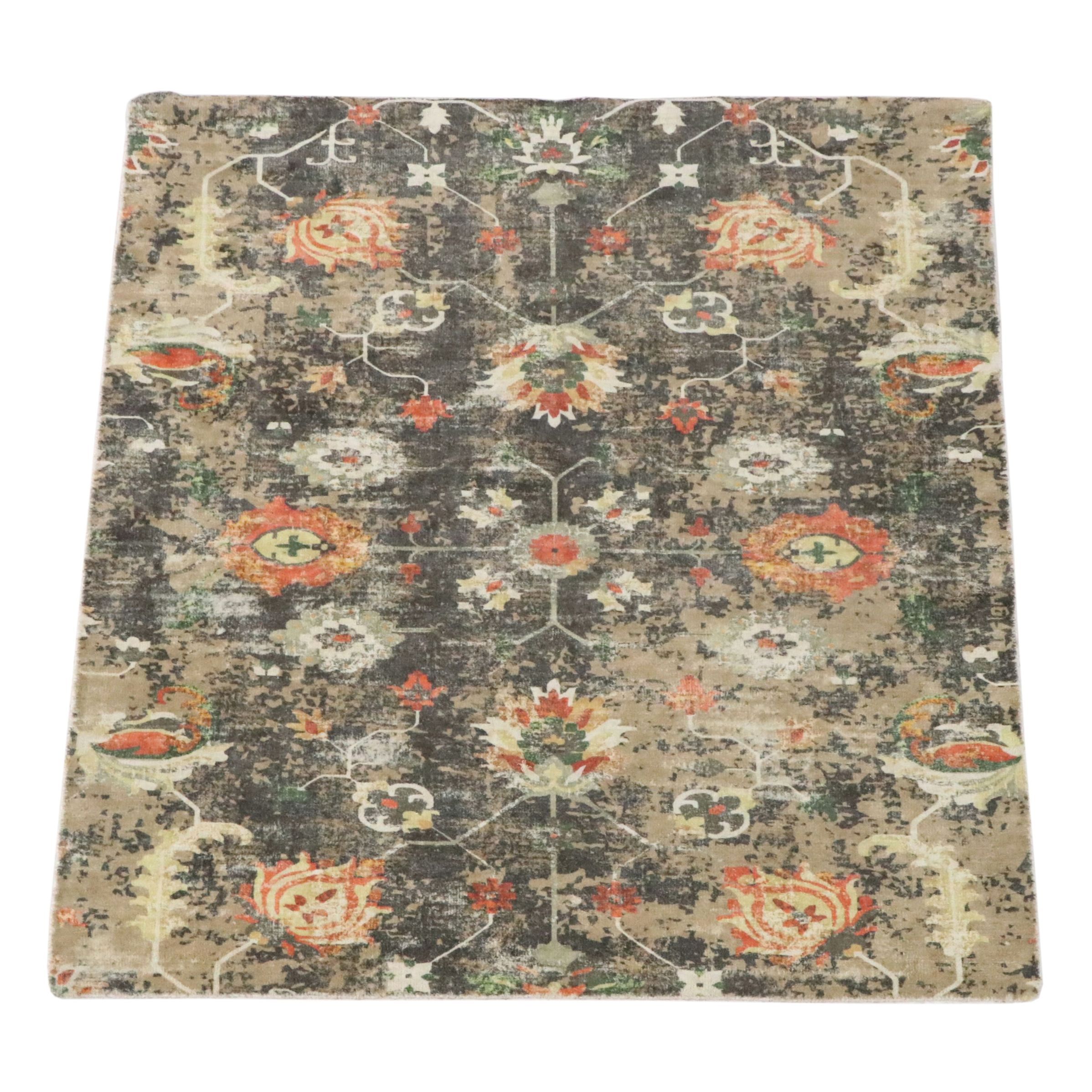 5'1 x 6' Hand-Knotted Indian Contemporary Area Rug