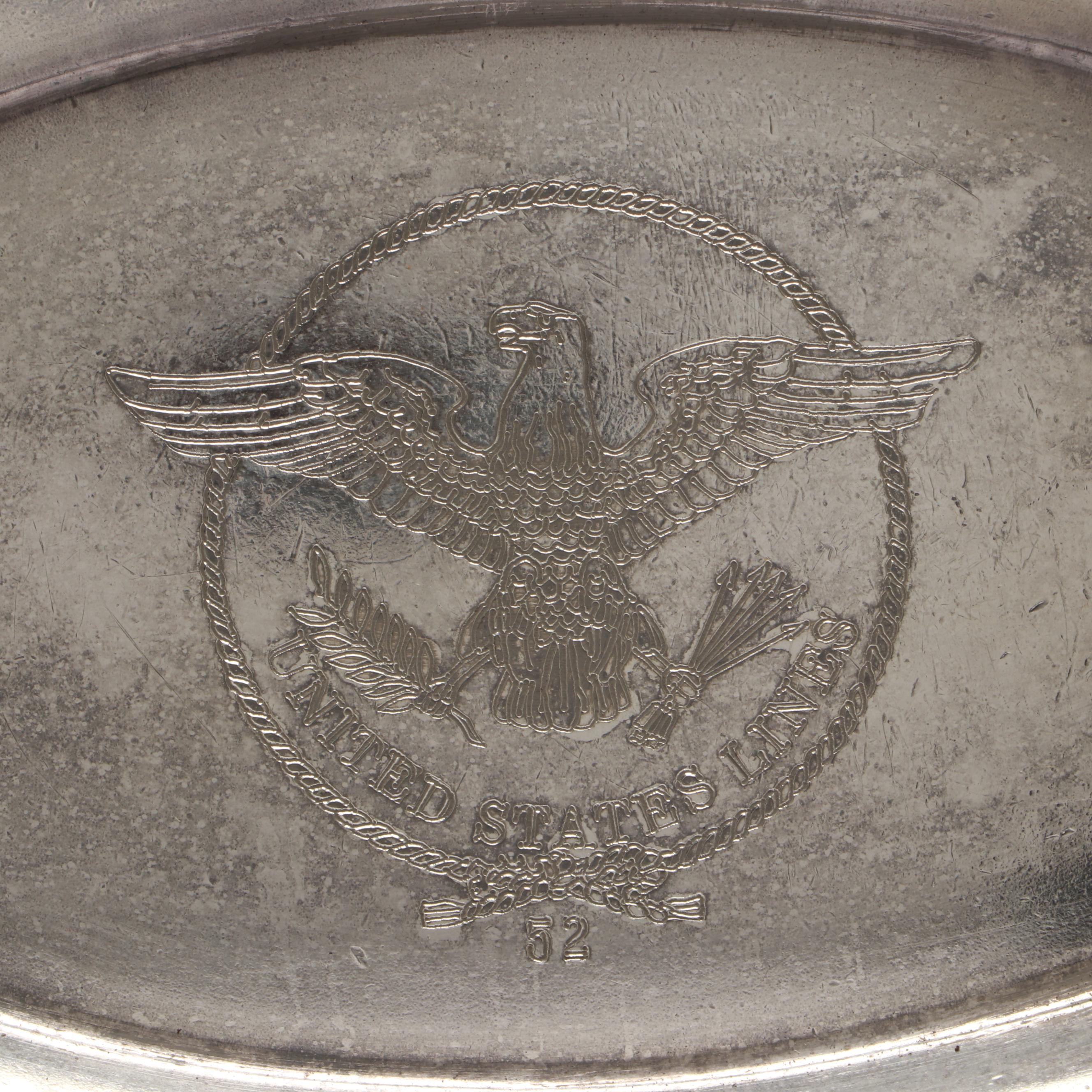 United States Lines Silver Plate Dish with Carafe and Flags, Mid-20th Century
