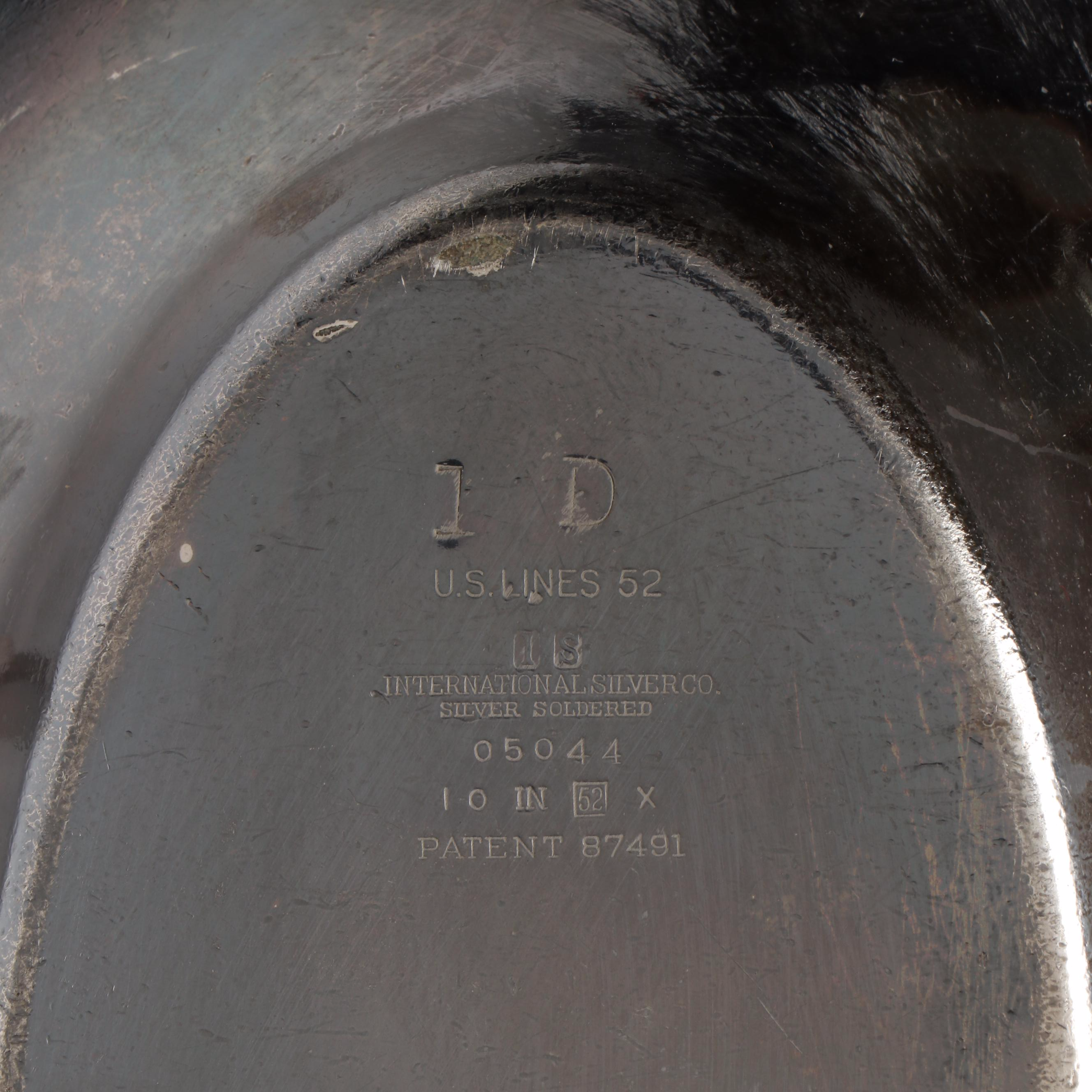 United States Lines Silver Plate Dish with Carafe and Flags, Mid-20th Century