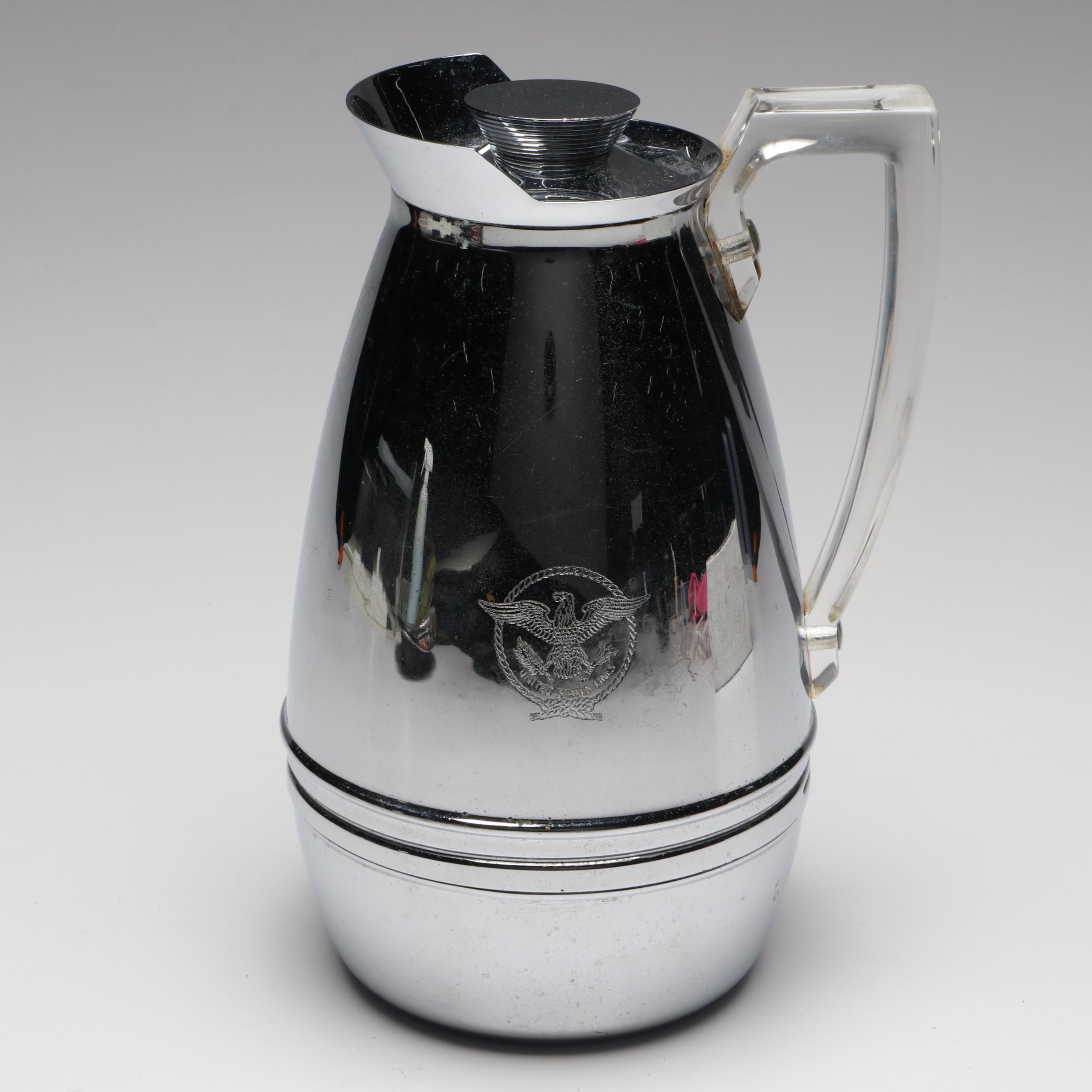 United States Lines Silver Plate Dish with Carafe and Flags, Mid-20th Century