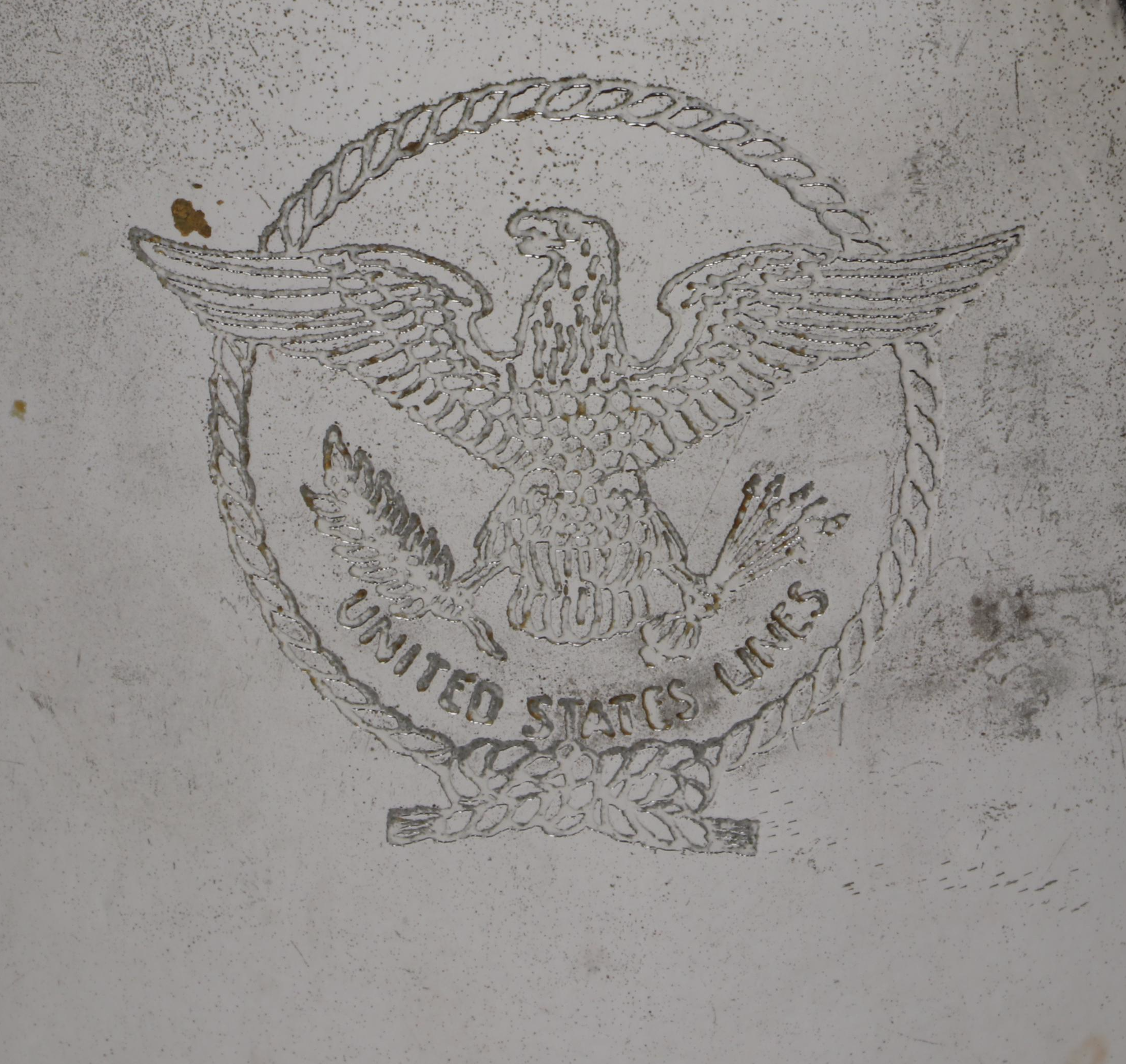 United States Lines Silver Plate Dish with Carafe and Flags, Mid-20th Century
