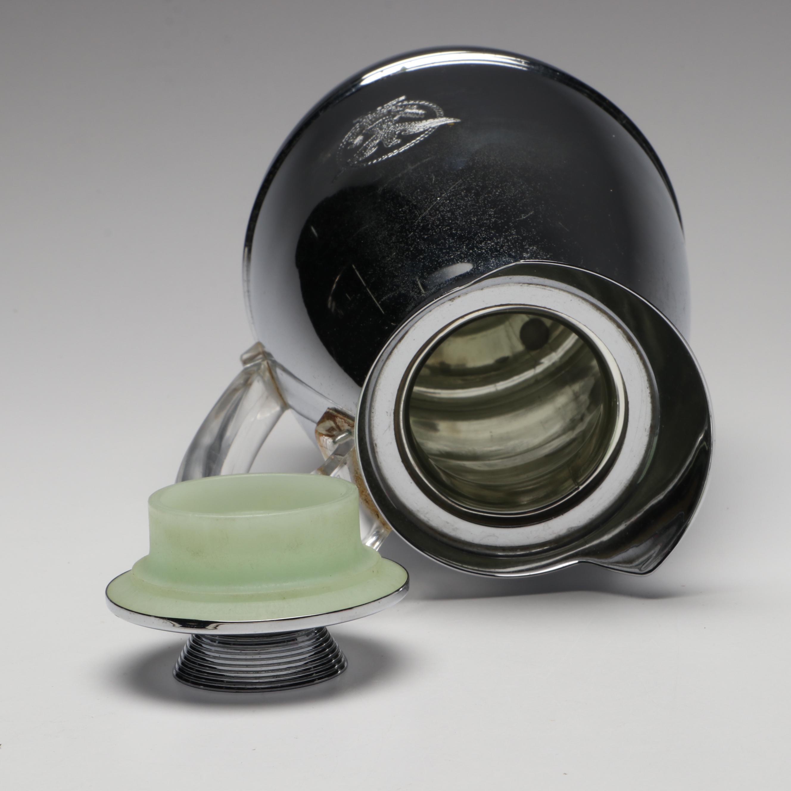 United States Lines Silver Plate Dish with Carafe and Flags, Mid-20th Century