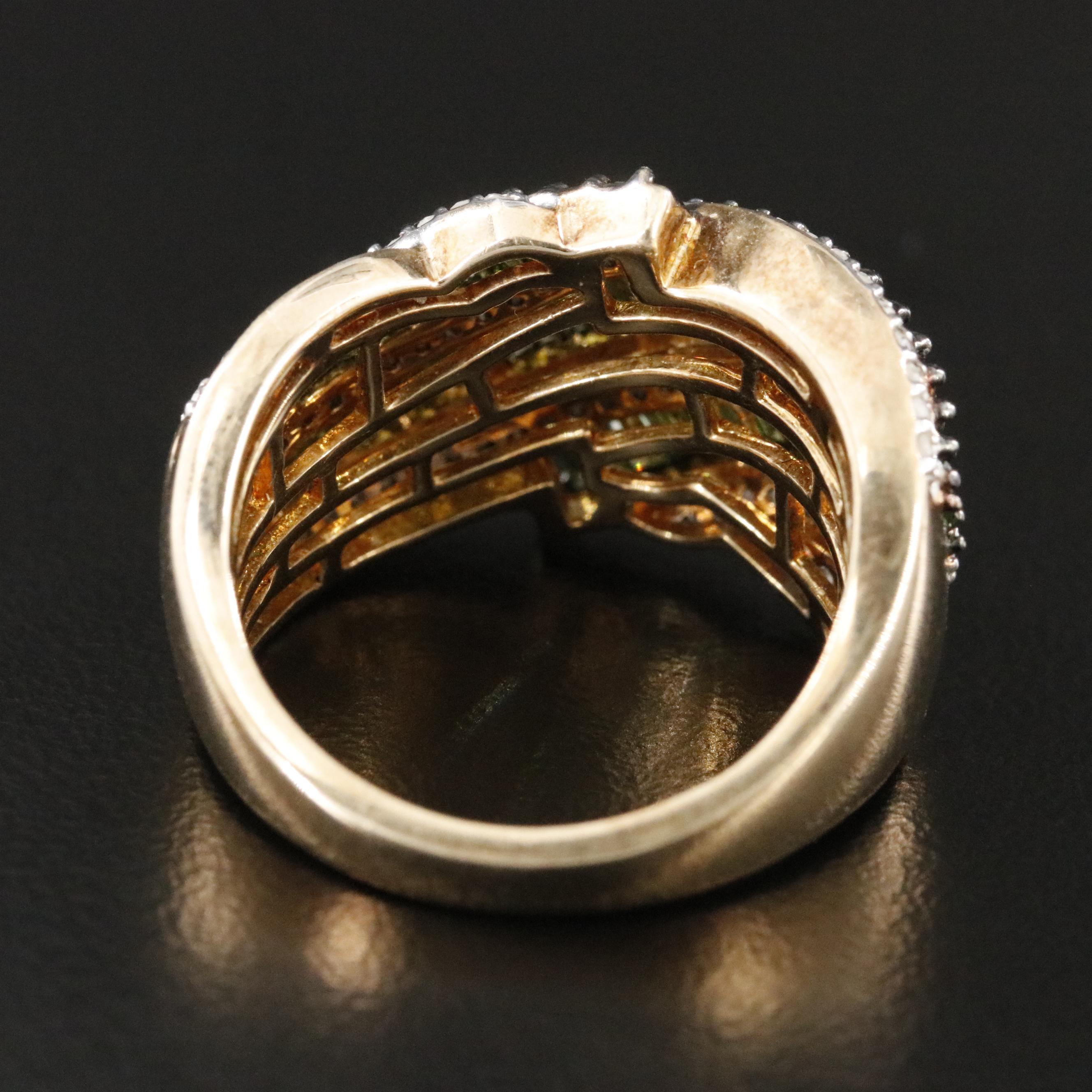 Sterling 1.53 CTW Diamond Wave Ring with Fancy Green Diamonds