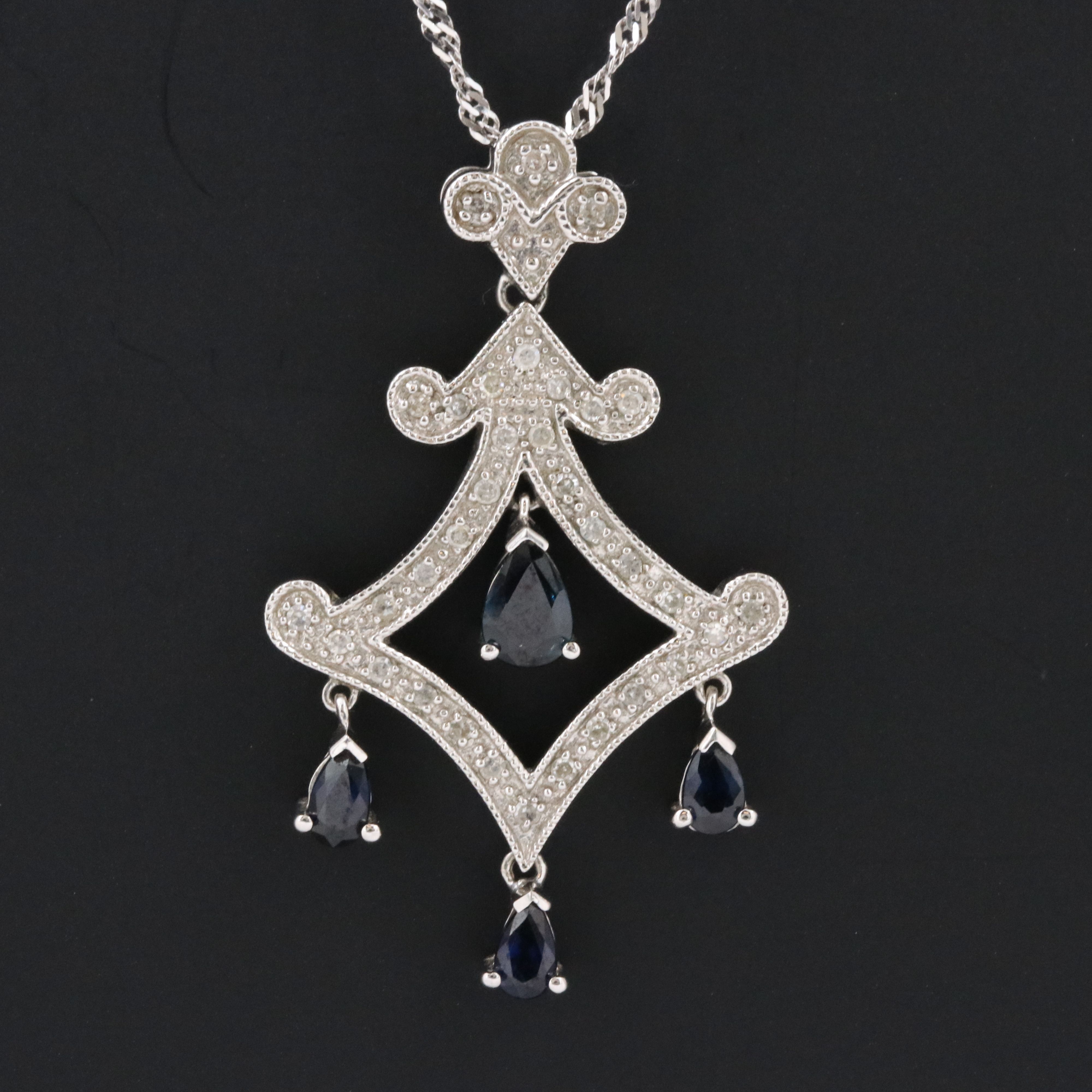 14K Girandole Sapphire and Diamond Pendant Necklace
