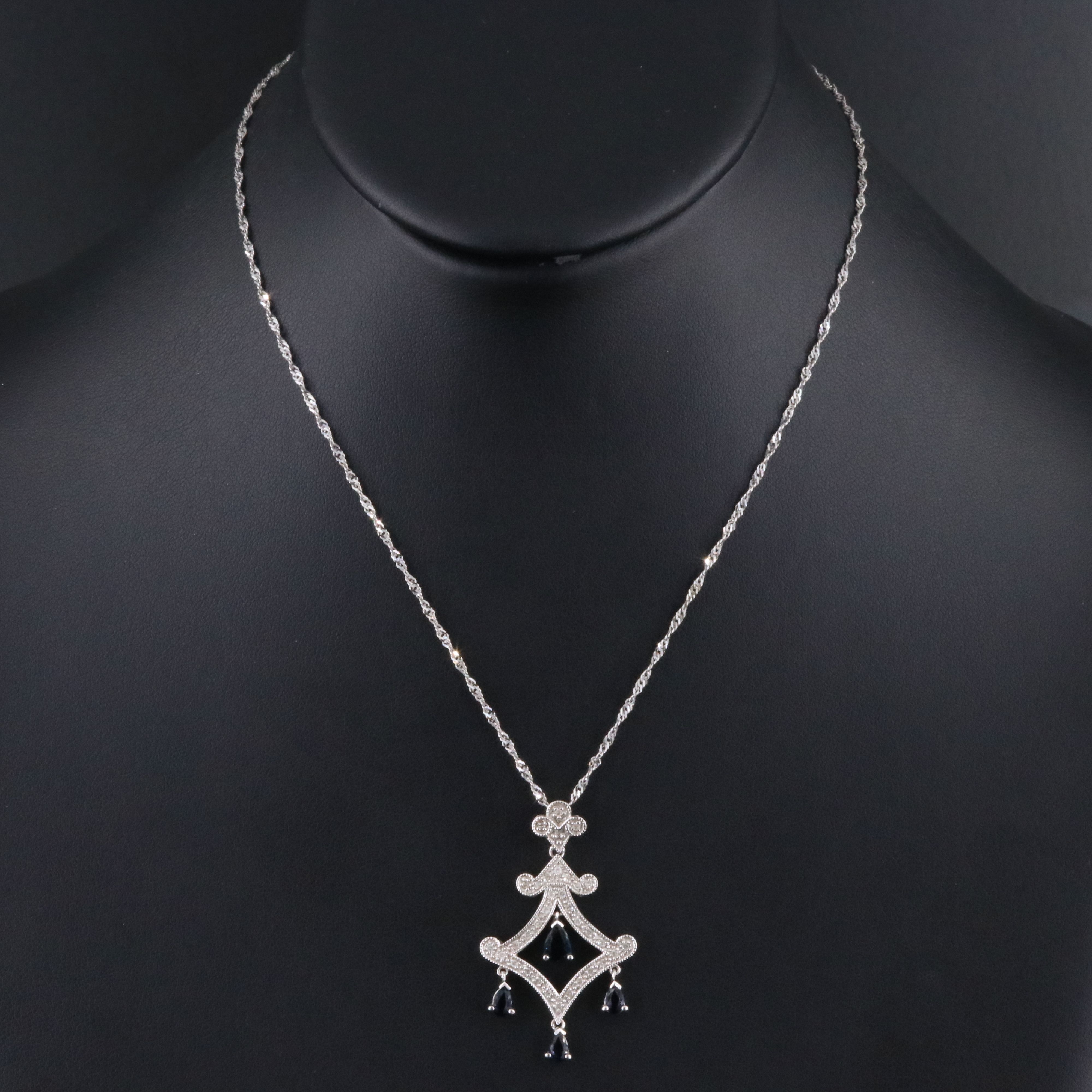 14K Girandole Sapphire and Diamond Pendant Necklace