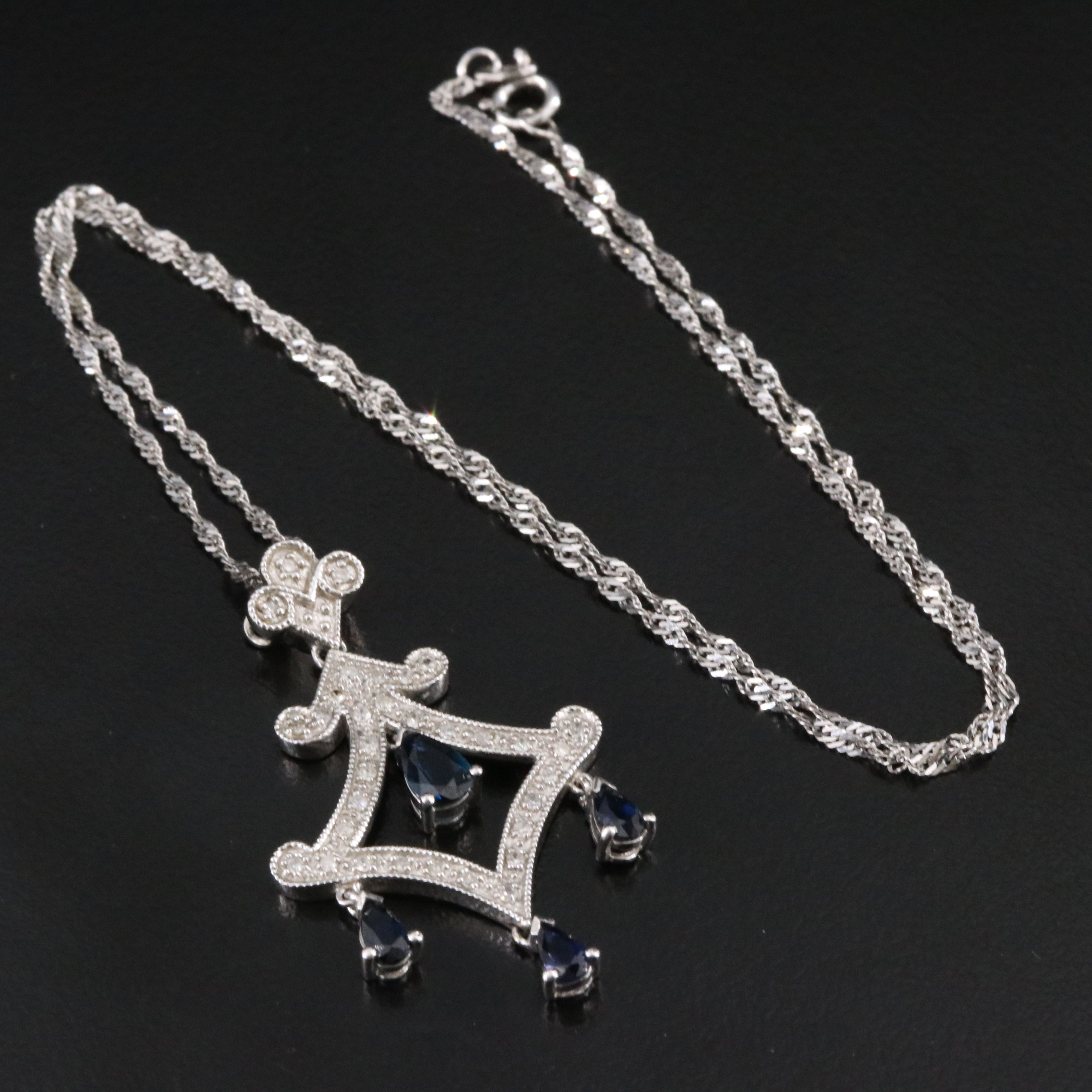 14K Girandole Sapphire and Diamond Pendant Necklace