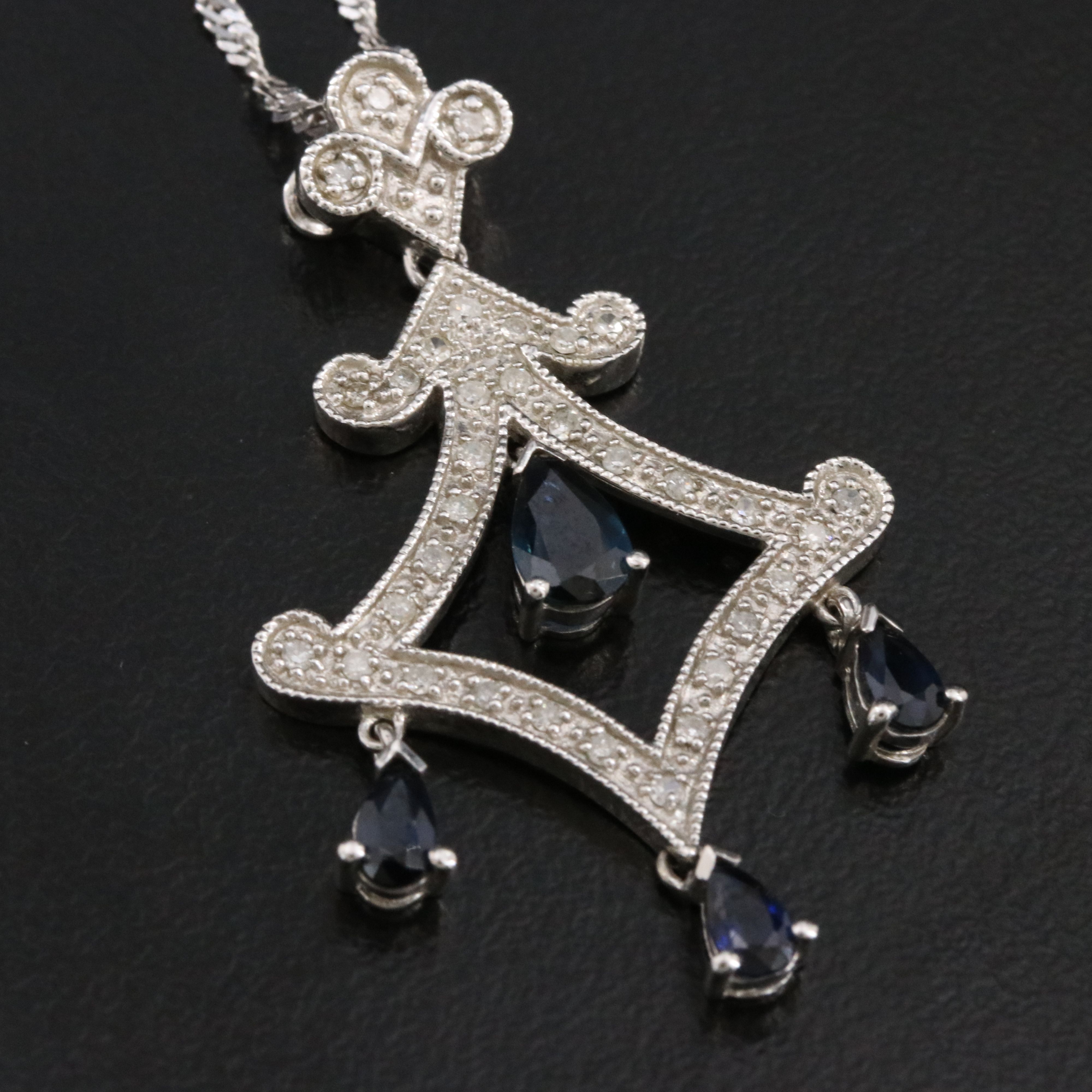 14K Girandole Sapphire and Diamond Pendant Necklace