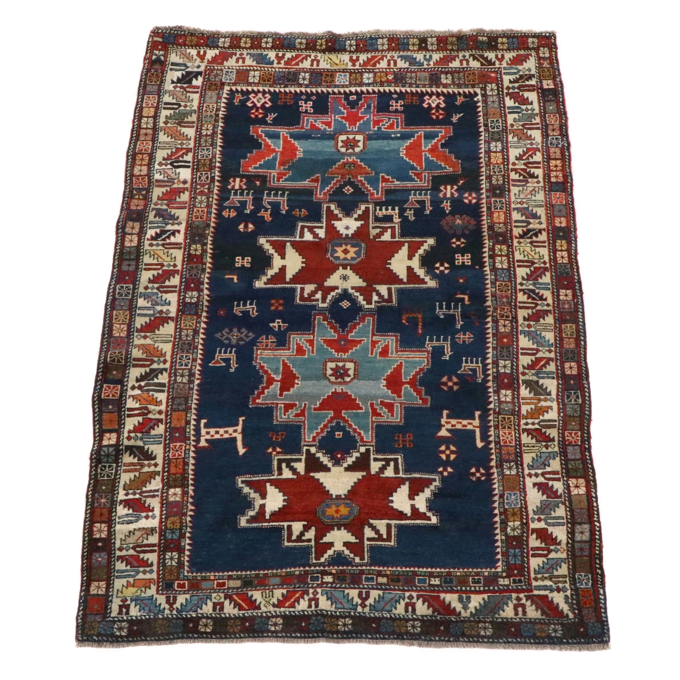 4'2 x 6'7 Hand-Knotted Caucasian Kazak Area Rug