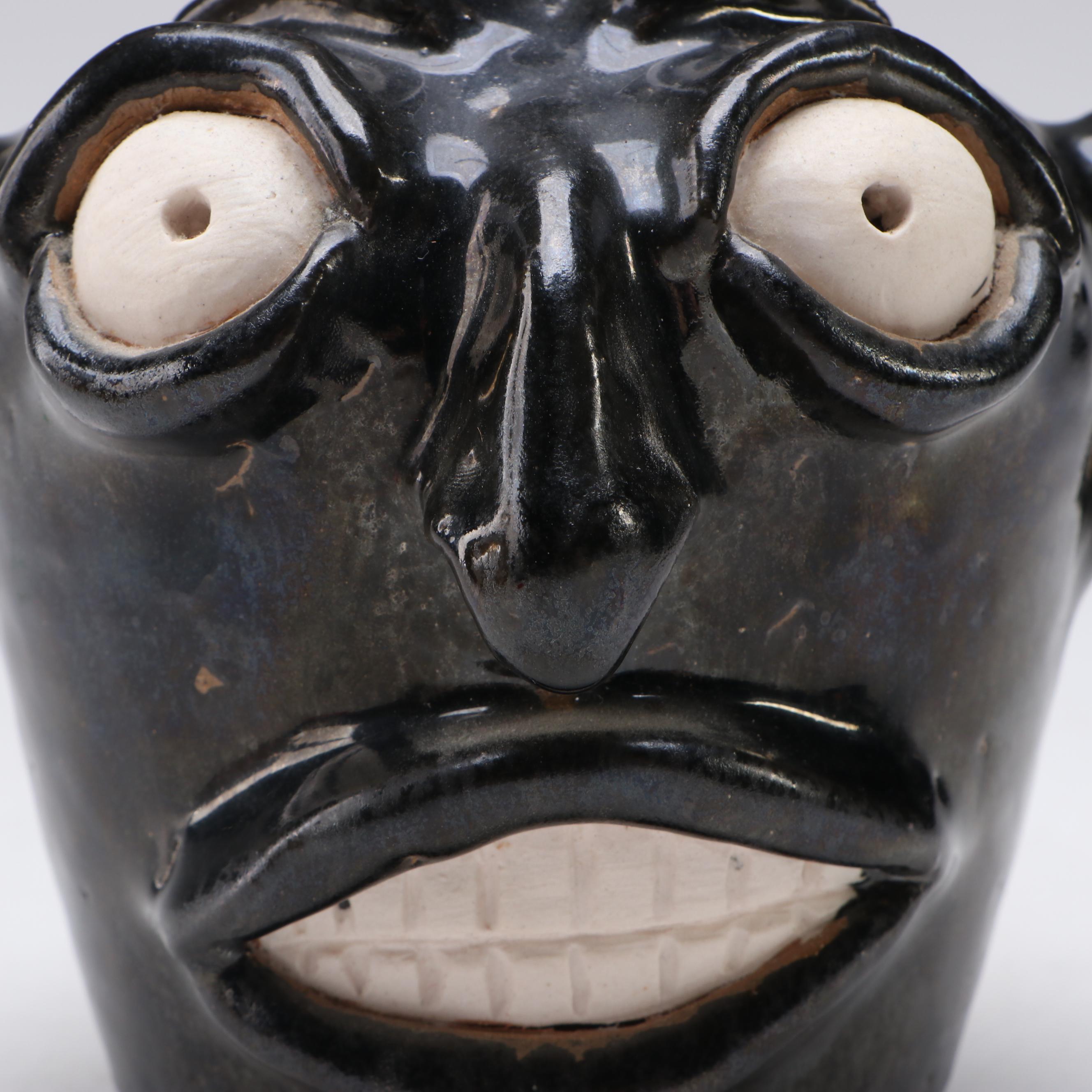 JS Pottery Folk Art Stoneware Face Jug