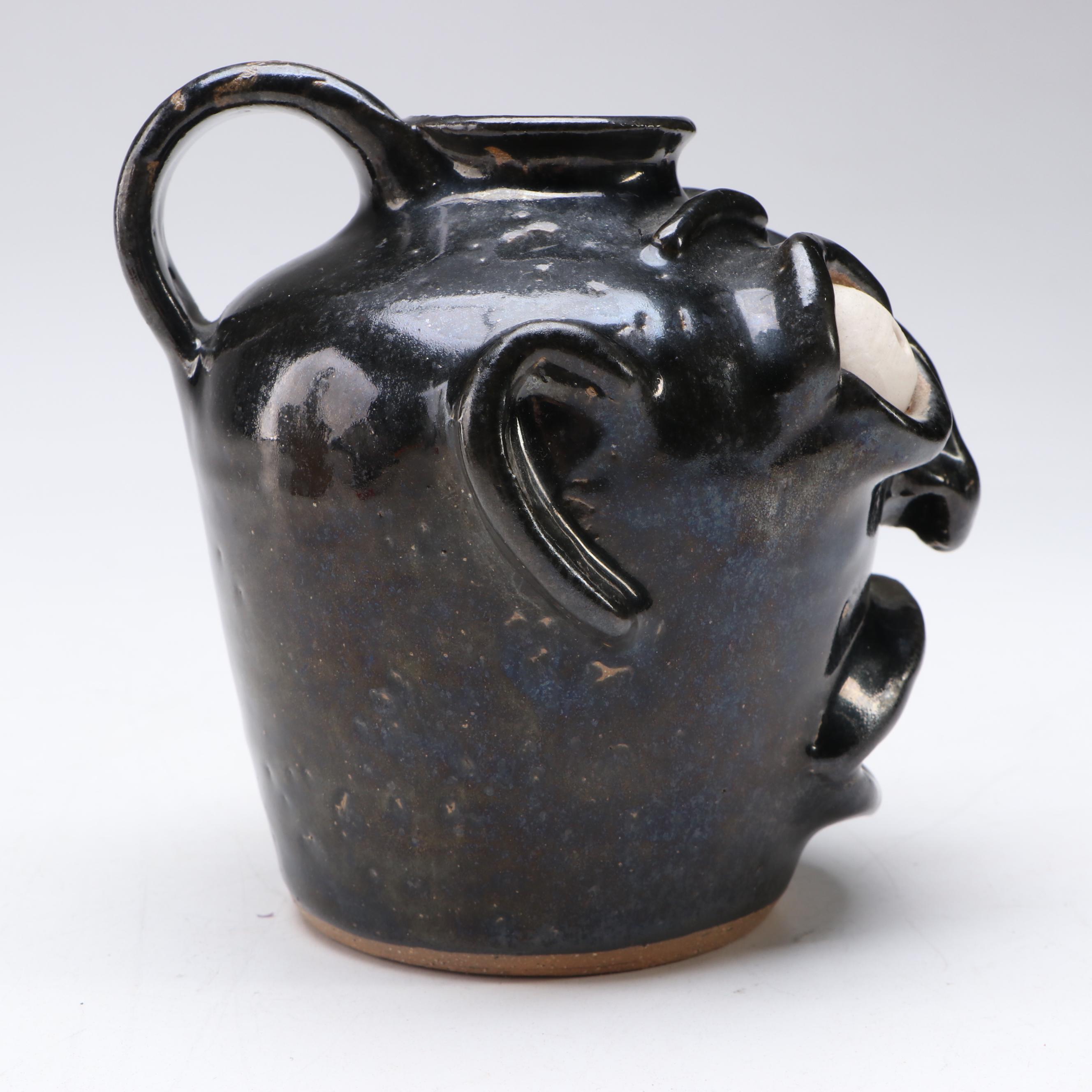 JS Pottery Folk Art Stoneware Face Jug