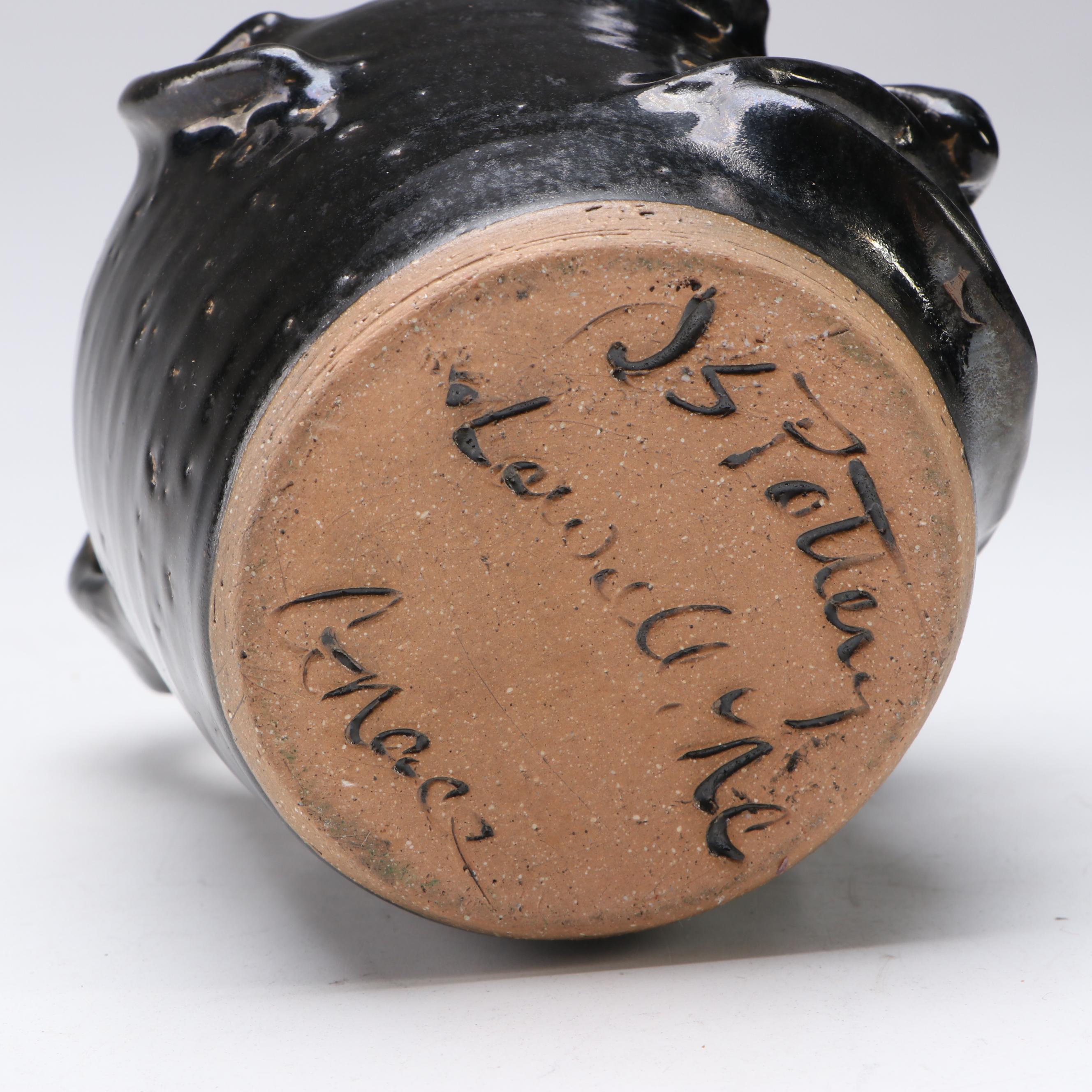 JS Pottery Folk Art Stoneware Face Jug