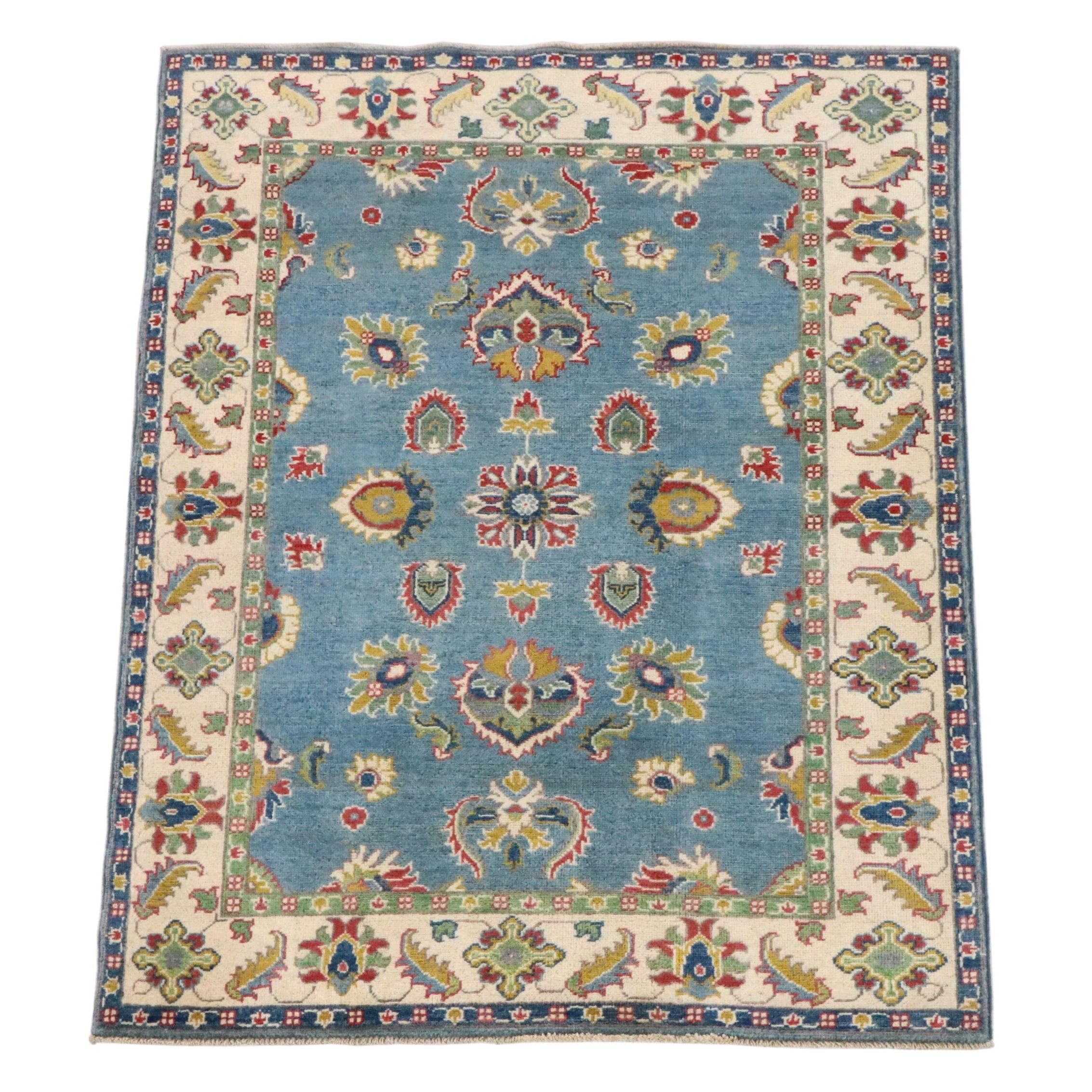 4'2 x 6' Hand-Knotted Pakistani Kazak Area Rug