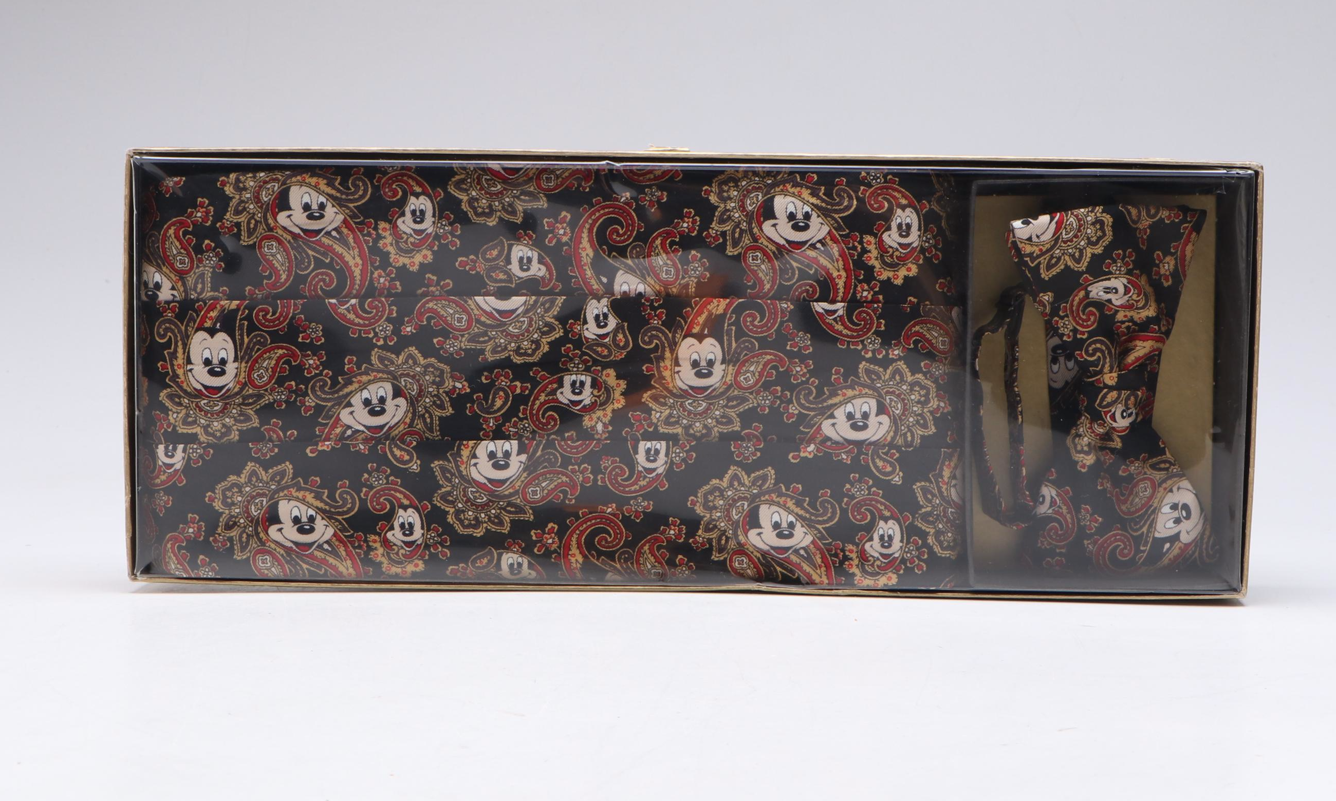 Santana Vintage Suspenders, Mickey Mouse Paisley Printed Cummerbund & Bow Tie