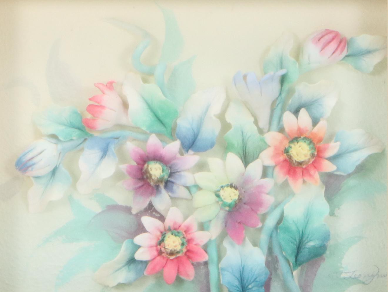 Dimensional Foam Watercolor Floral Art, Late 20th Century