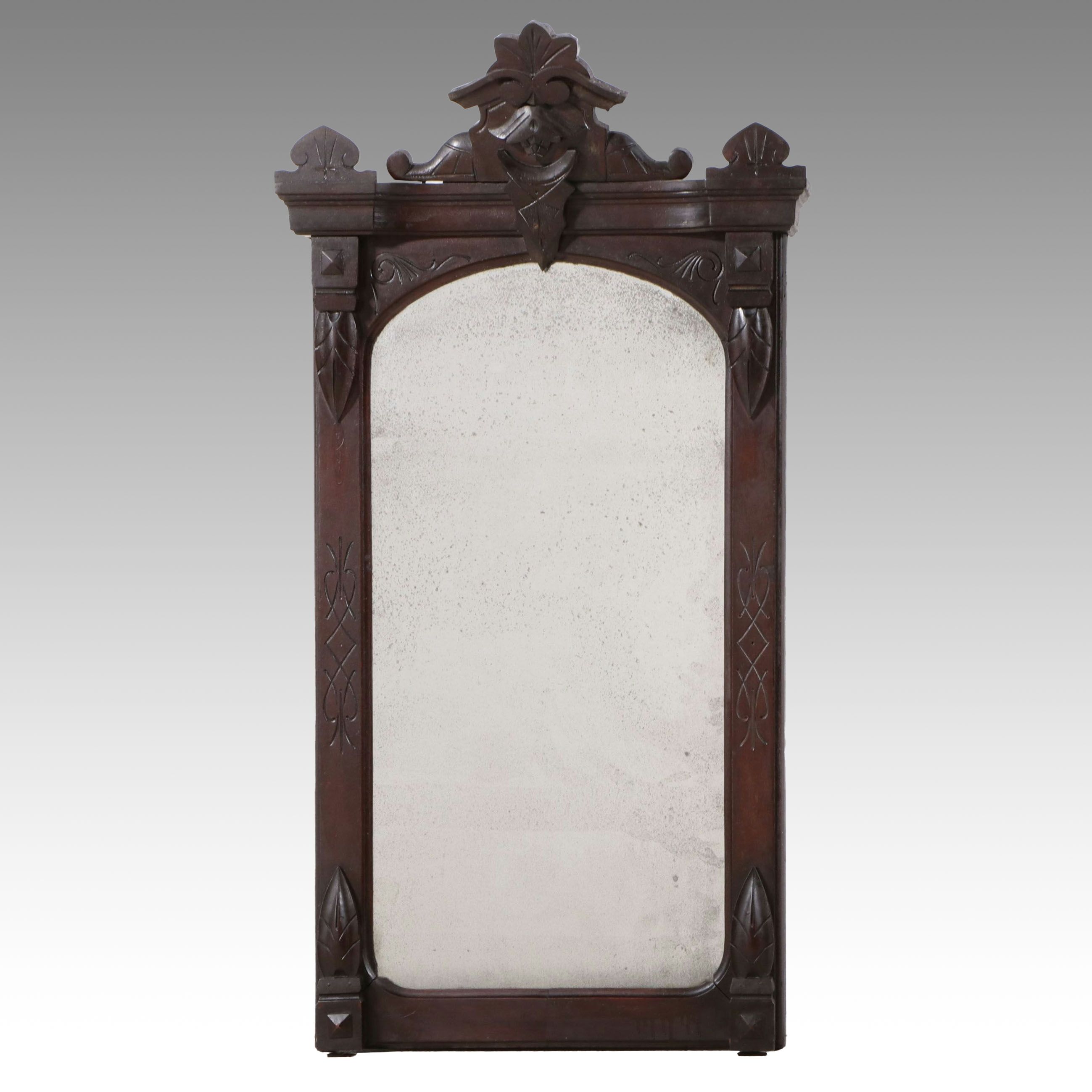 Victorian Eastlake Style Carved Walnut Pier Mirror, Late 19th Century