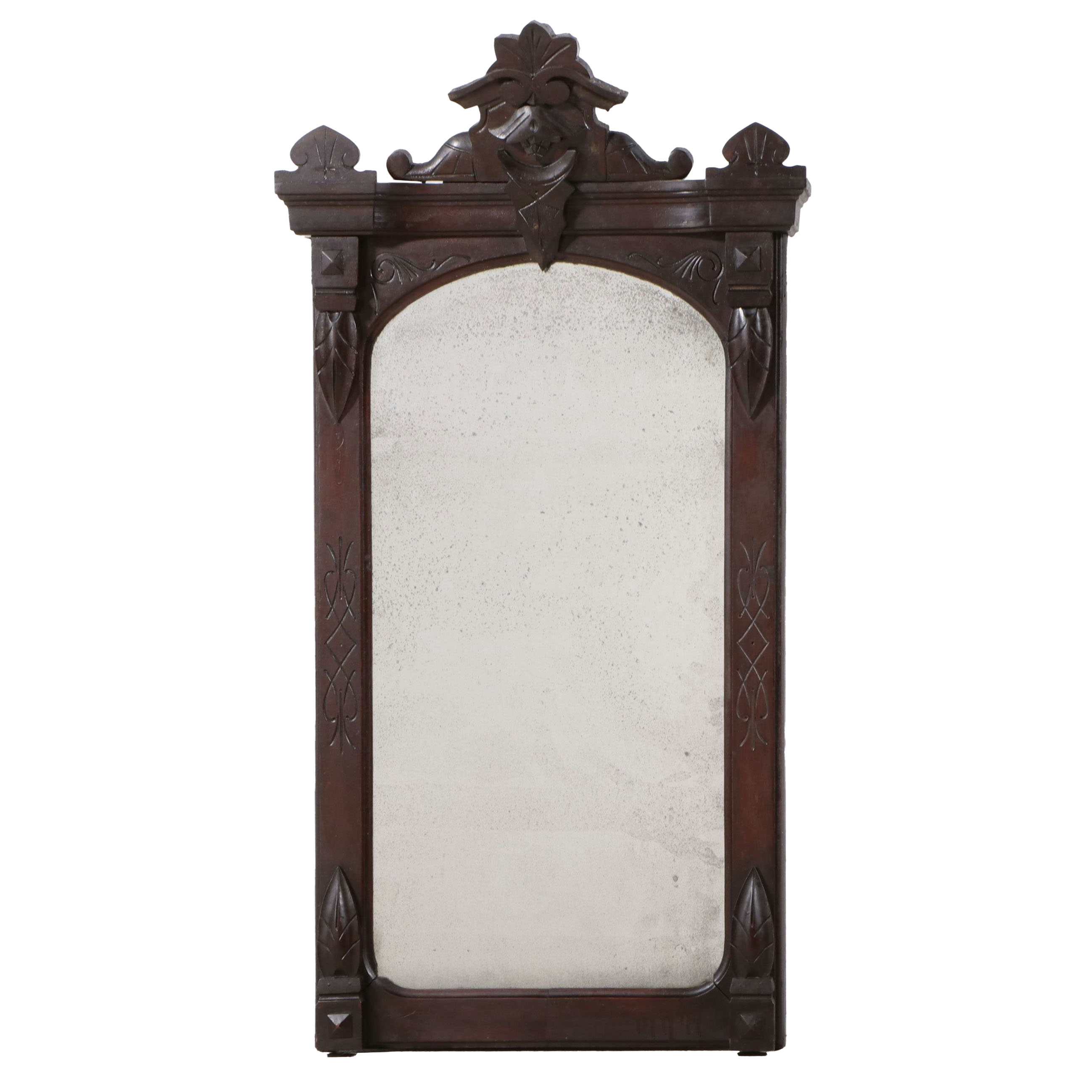 Victorian Eastlake Style Carved Walnut Pier Mirror, Late 19th Century