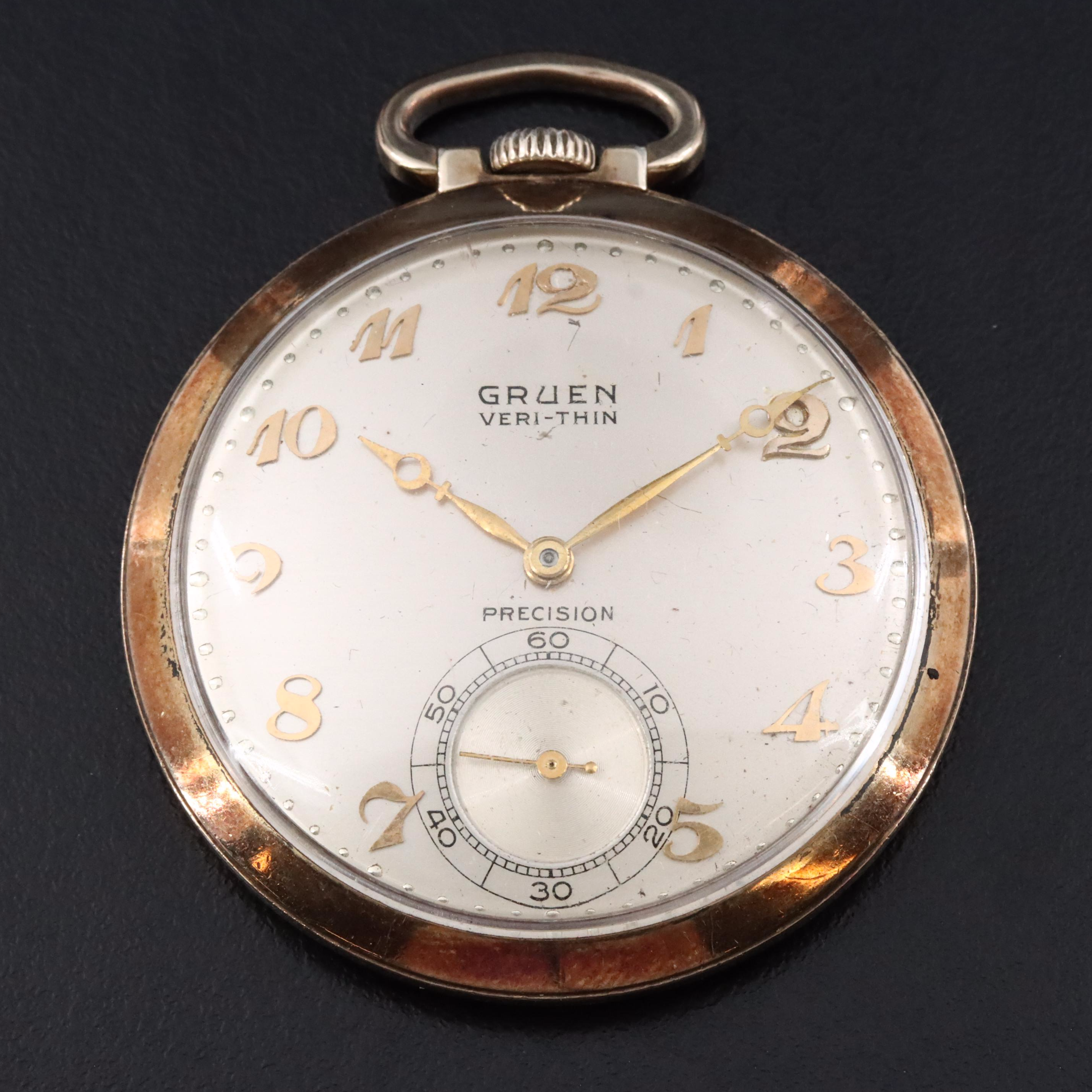 Gruen Veri-Thin Precision Swiss Stem Wind Gold-Filled Pocket Watch