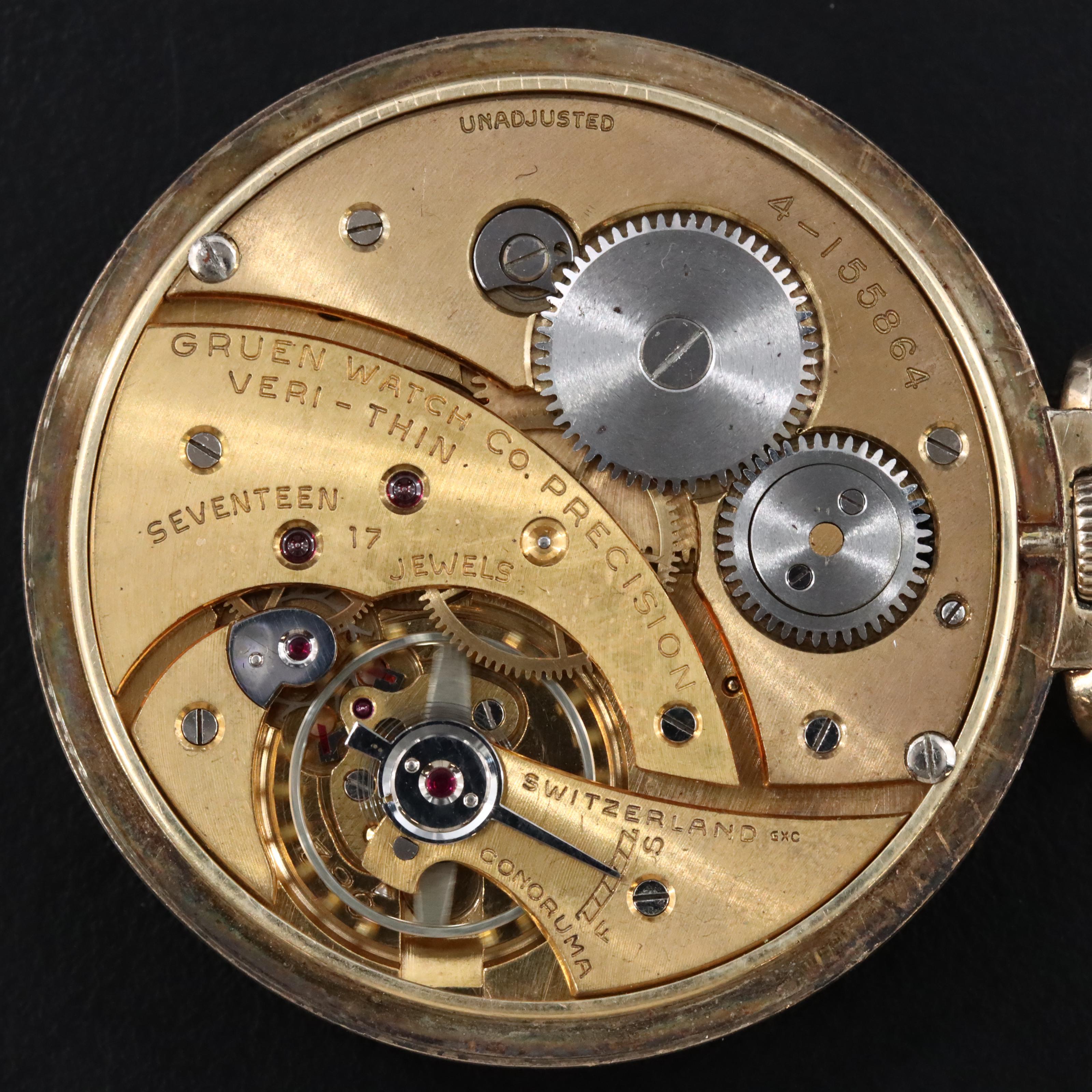 Gruen Veri-Thin Precision Swiss Stem Wind Gold-Filled Pocket Watch