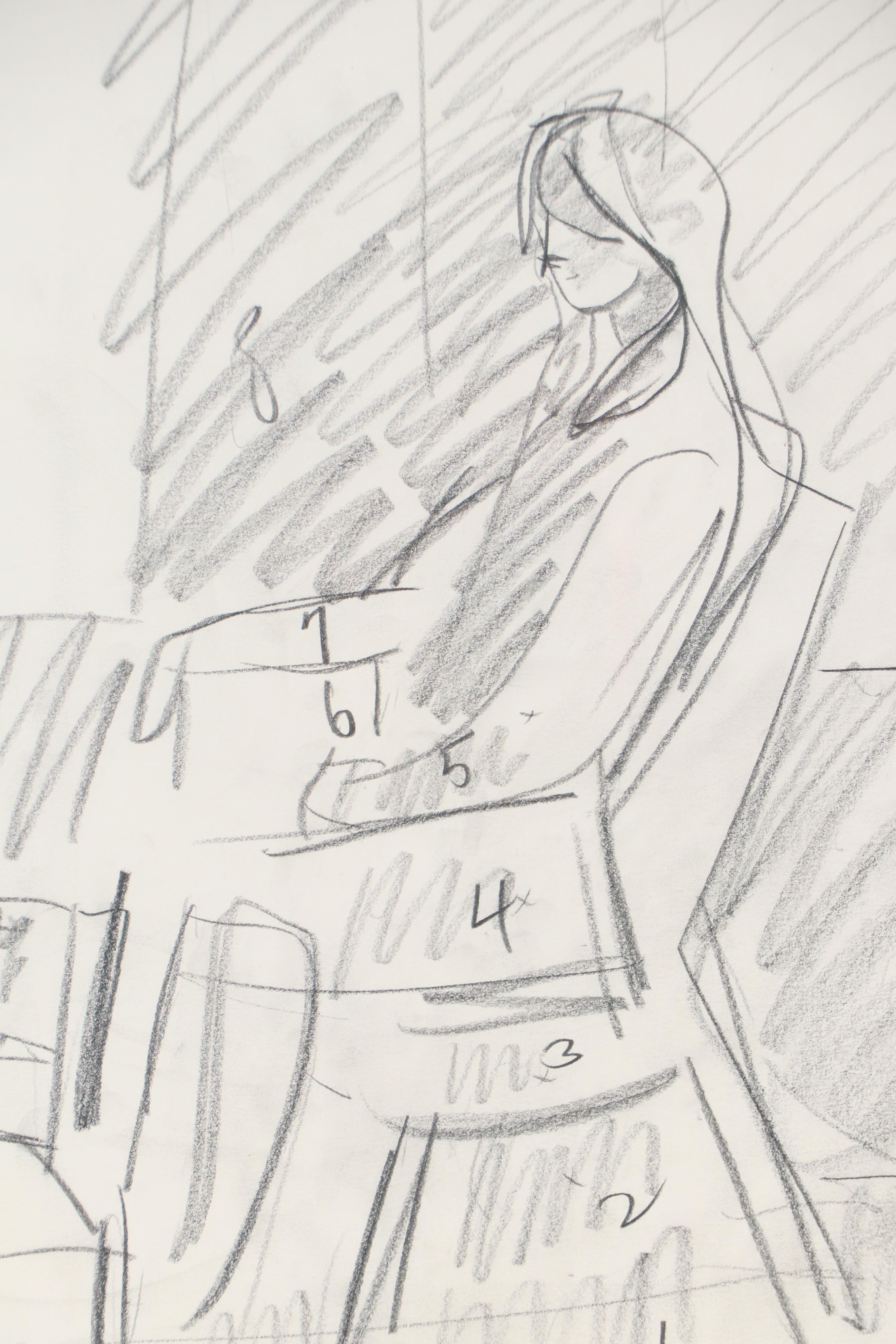 Paul Chidlaw Gestural Graphite Study of Seated Figure