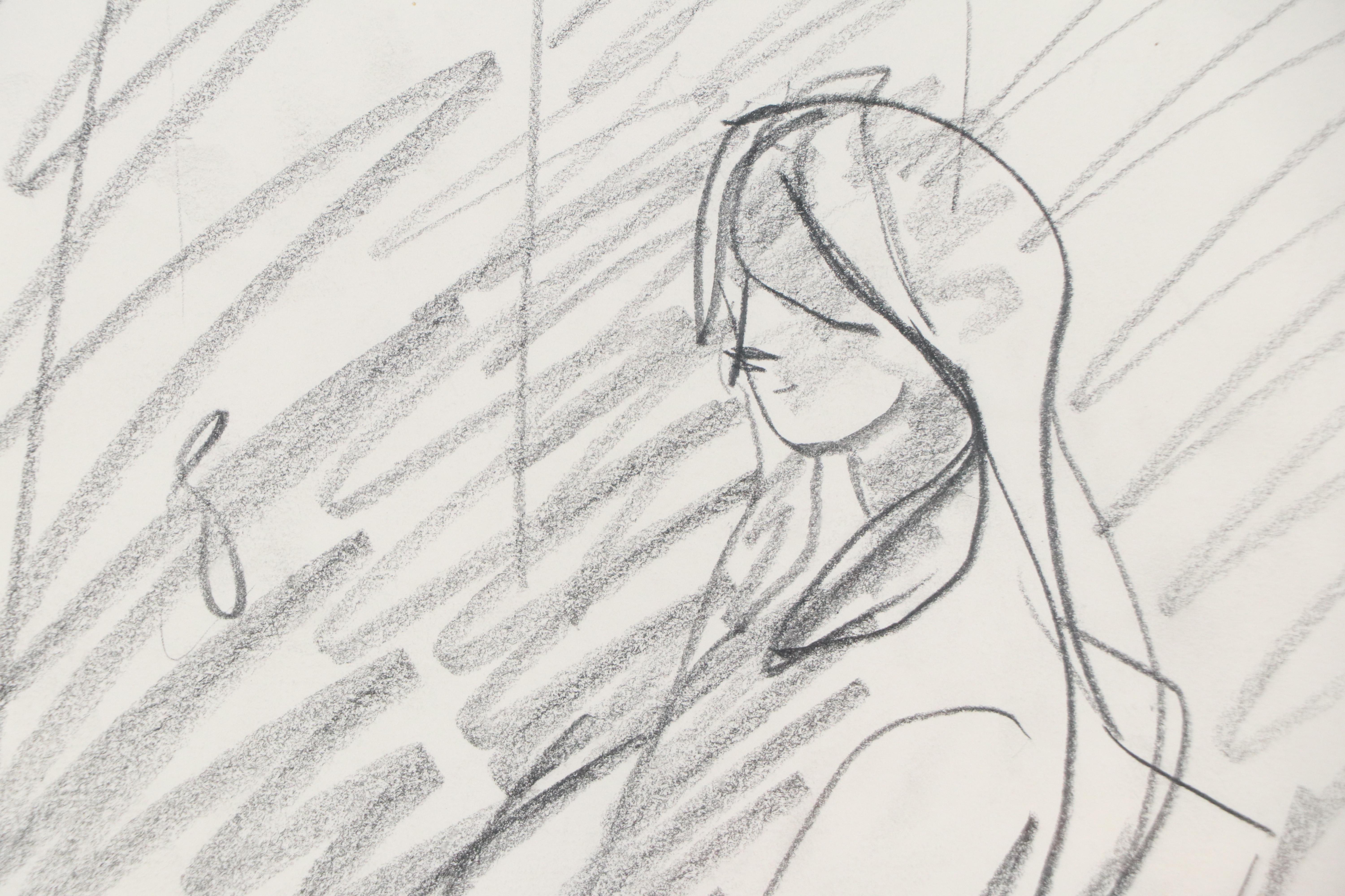 Paul Chidlaw Gestural Graphite Study of Seated Figure