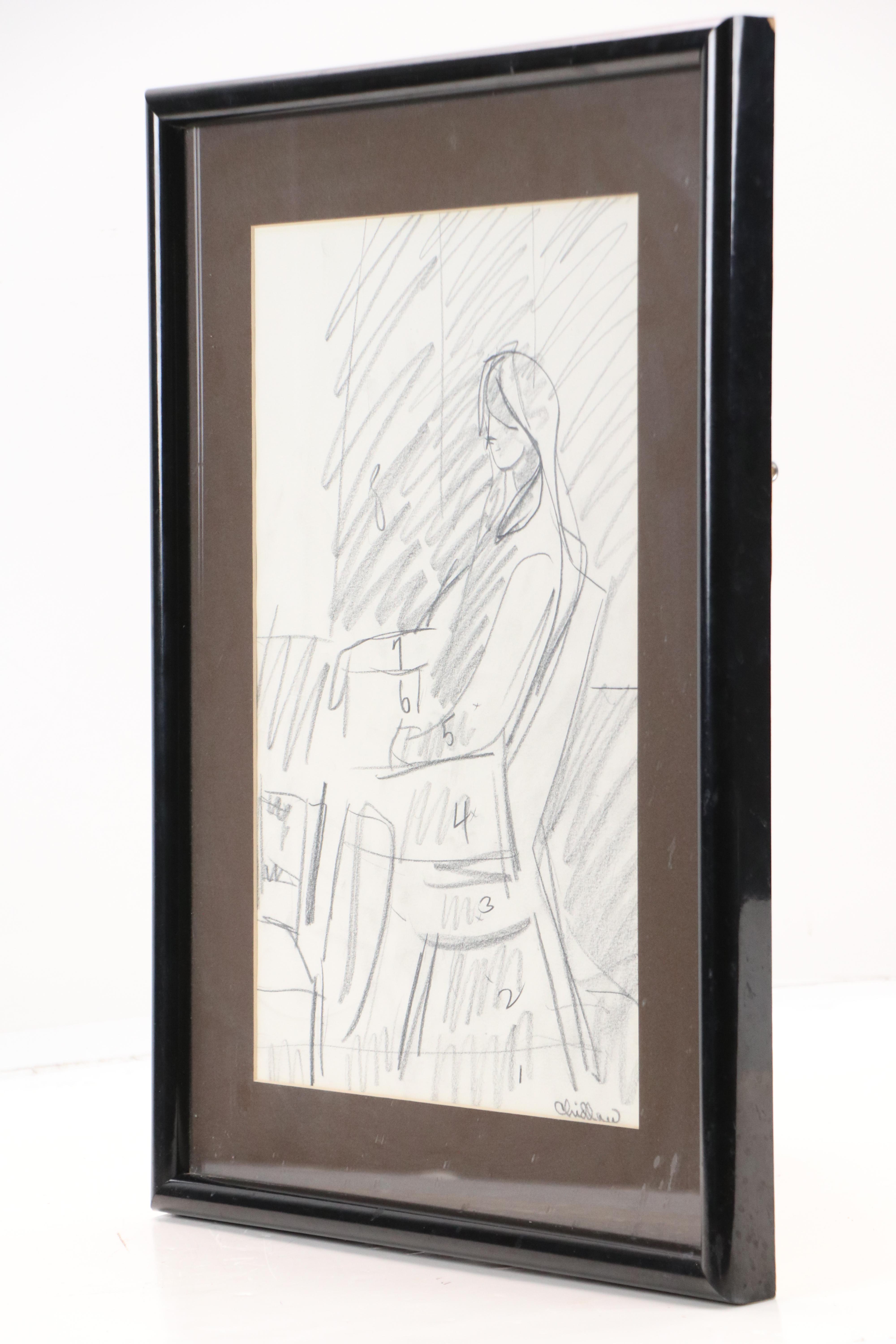 Paul Chidlaw Gestural Graphite Study of Seated Figure