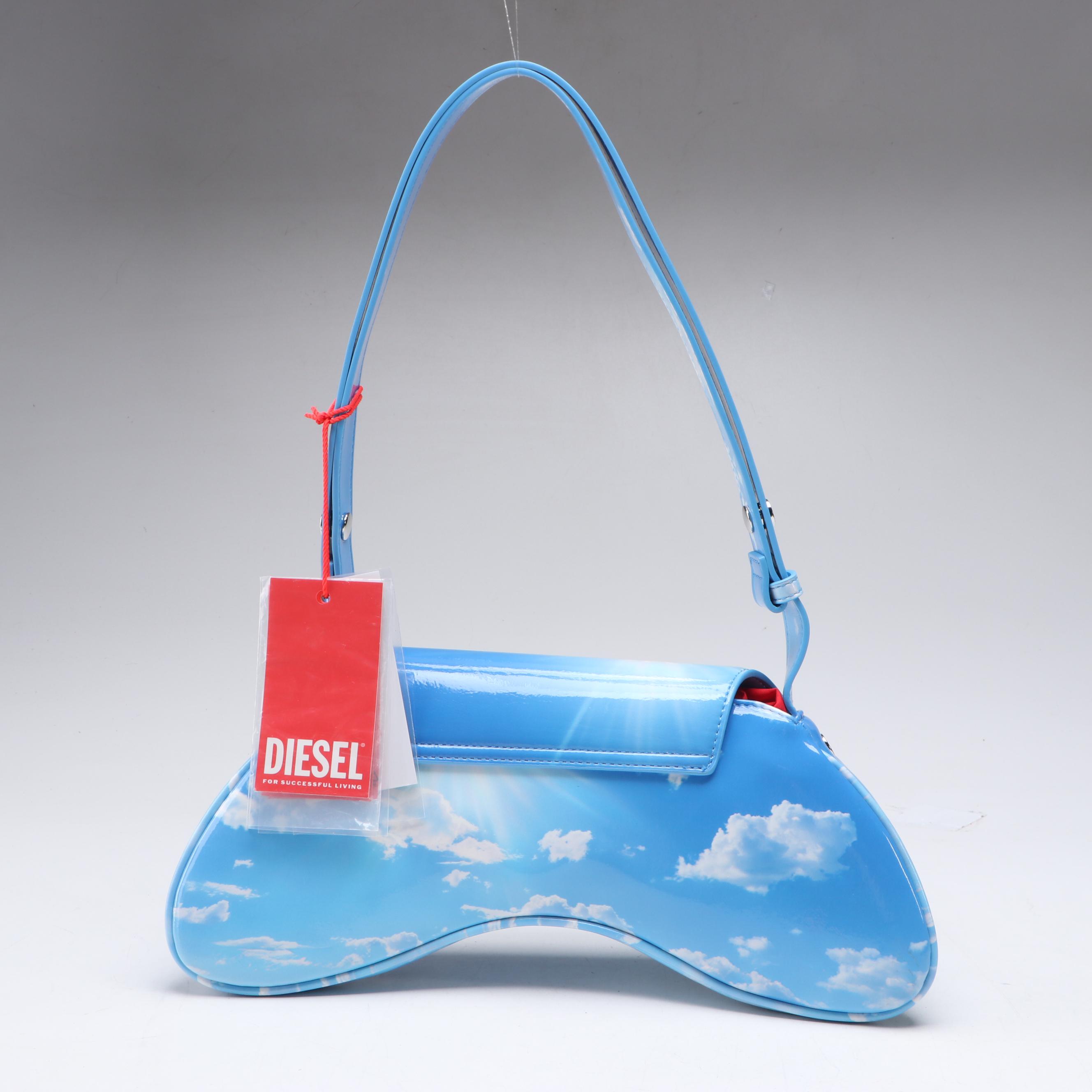 Diesel Blue Play Cloud Print Flap-Front Shoulder Bag with Tags