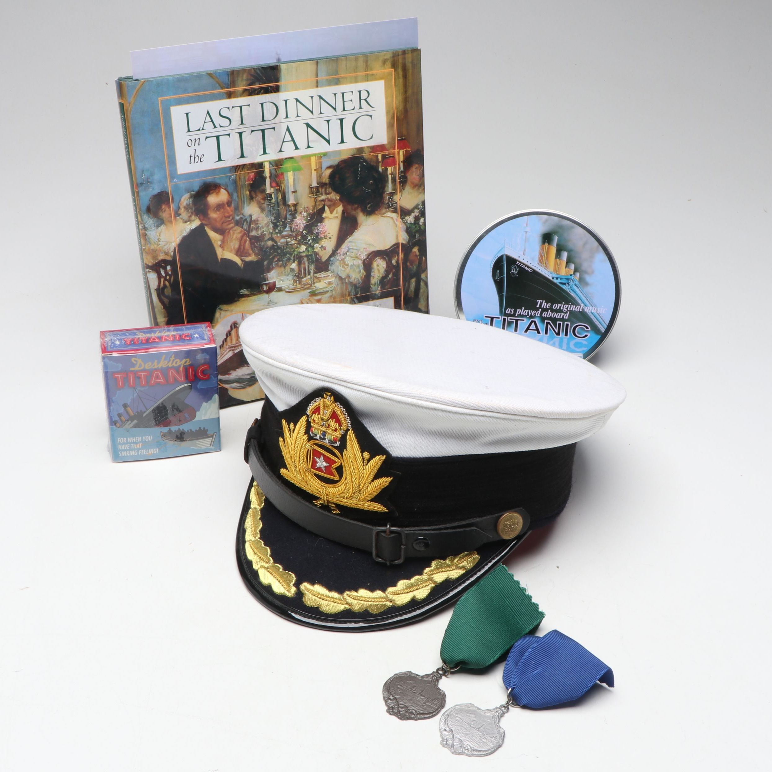 RMS Titanic Replica Captain's Hat, Medals, Model, CD and Book