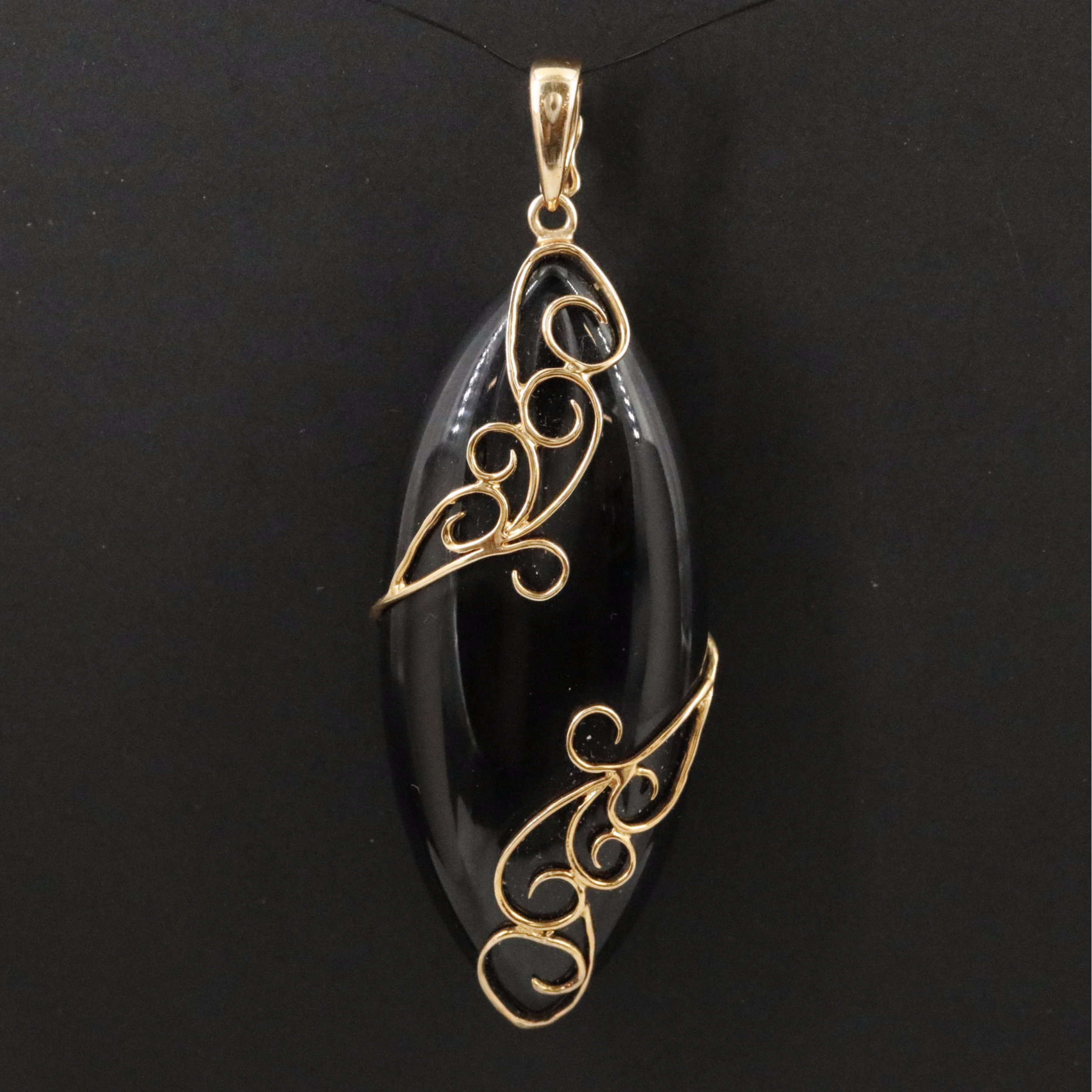 14K Black Onyx Scroll Detail Pendant