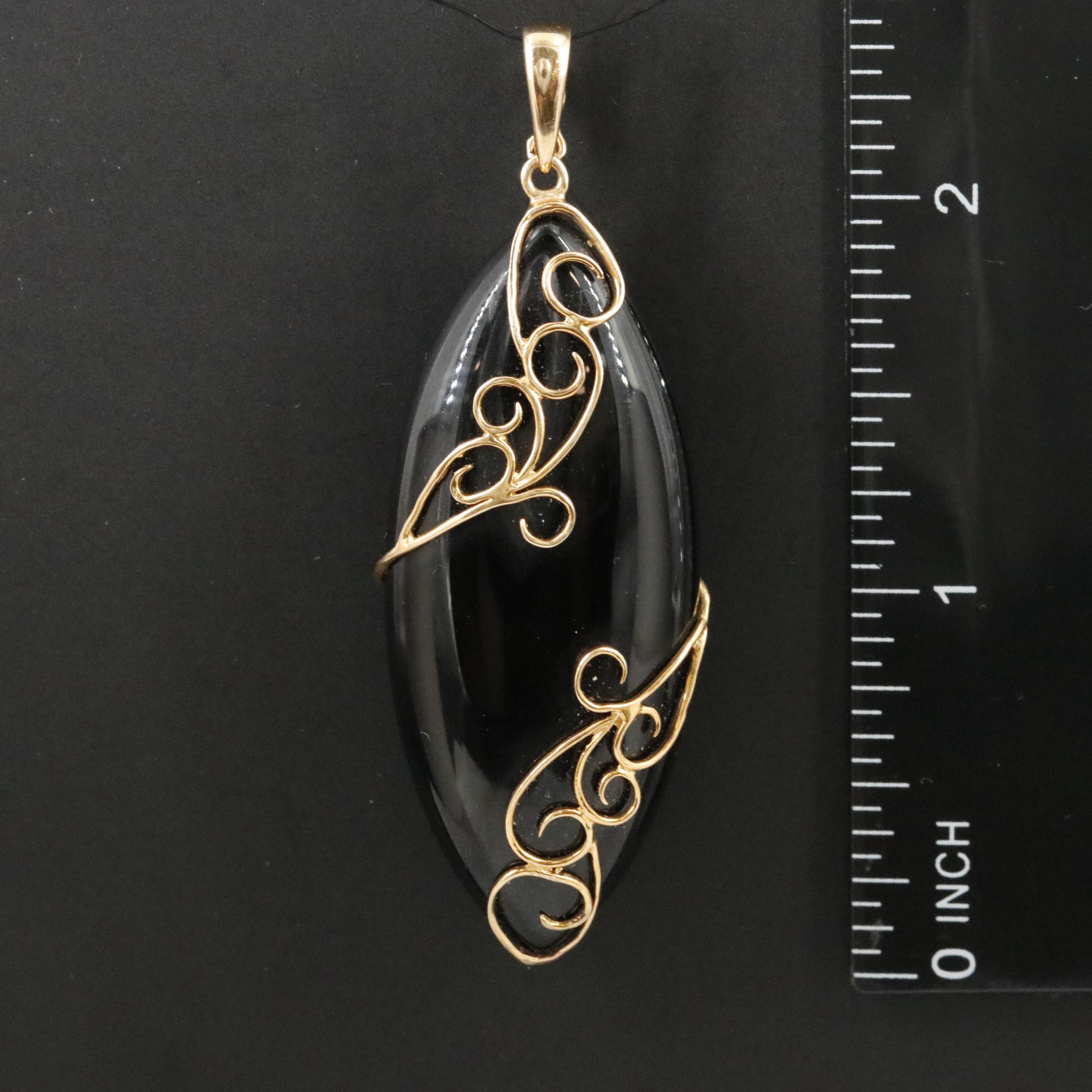 14K Black Onyx Scroll Detail Pendant