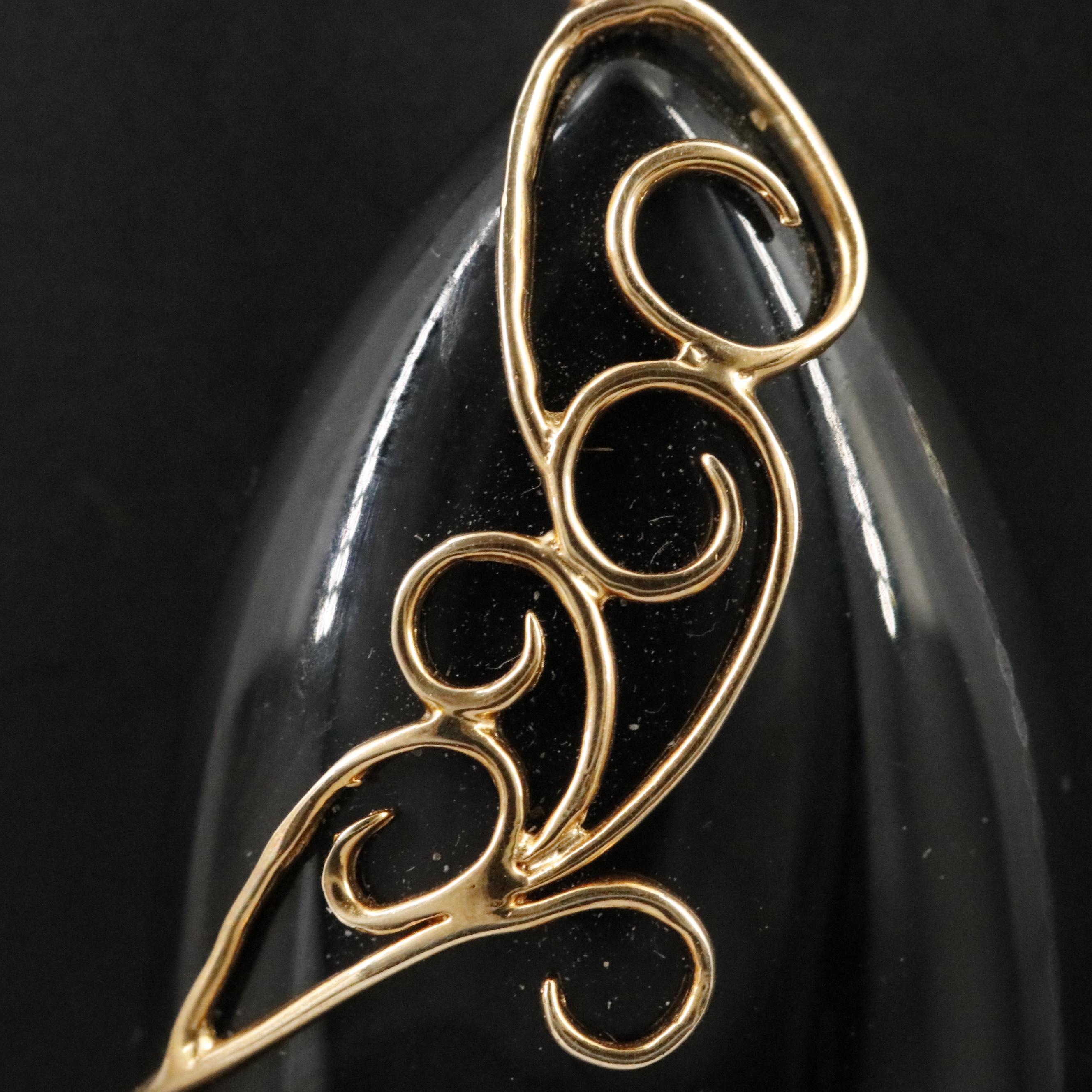 14K Black Onyx Scroll Detail Pendant