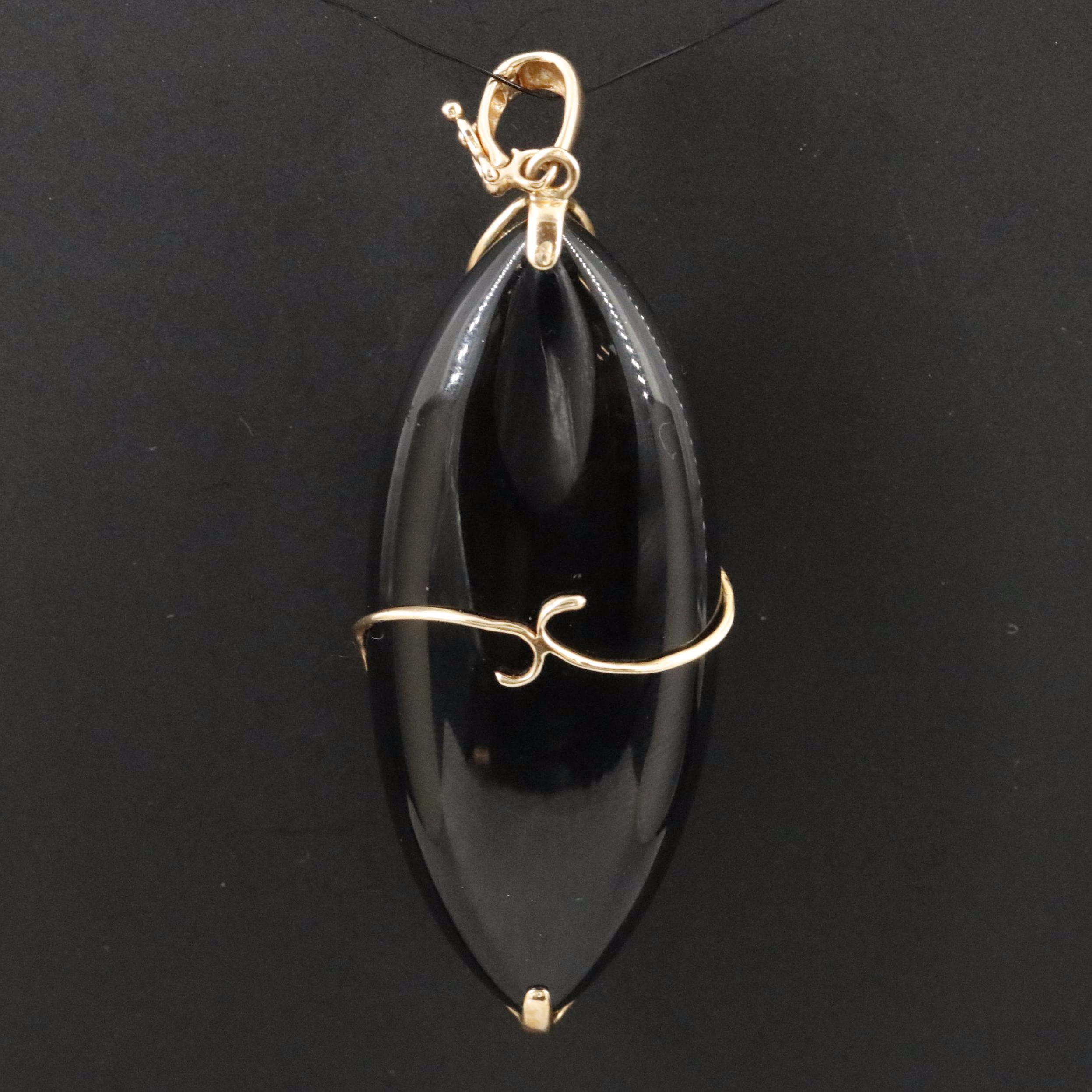 14K Black Onyx Scroll Detail Pendant