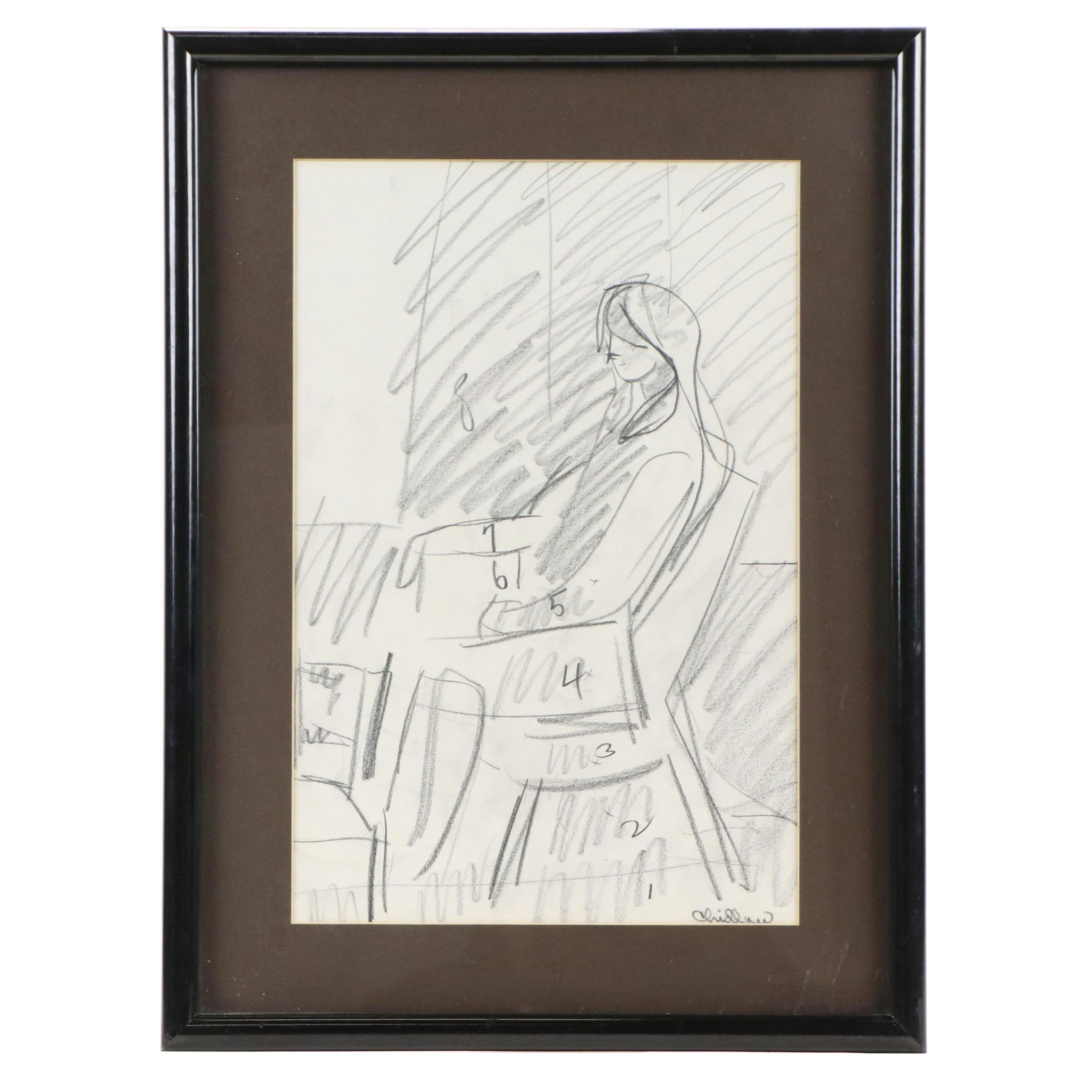 Paul Chidlaw Gestural Graphite Study of Seated Figure