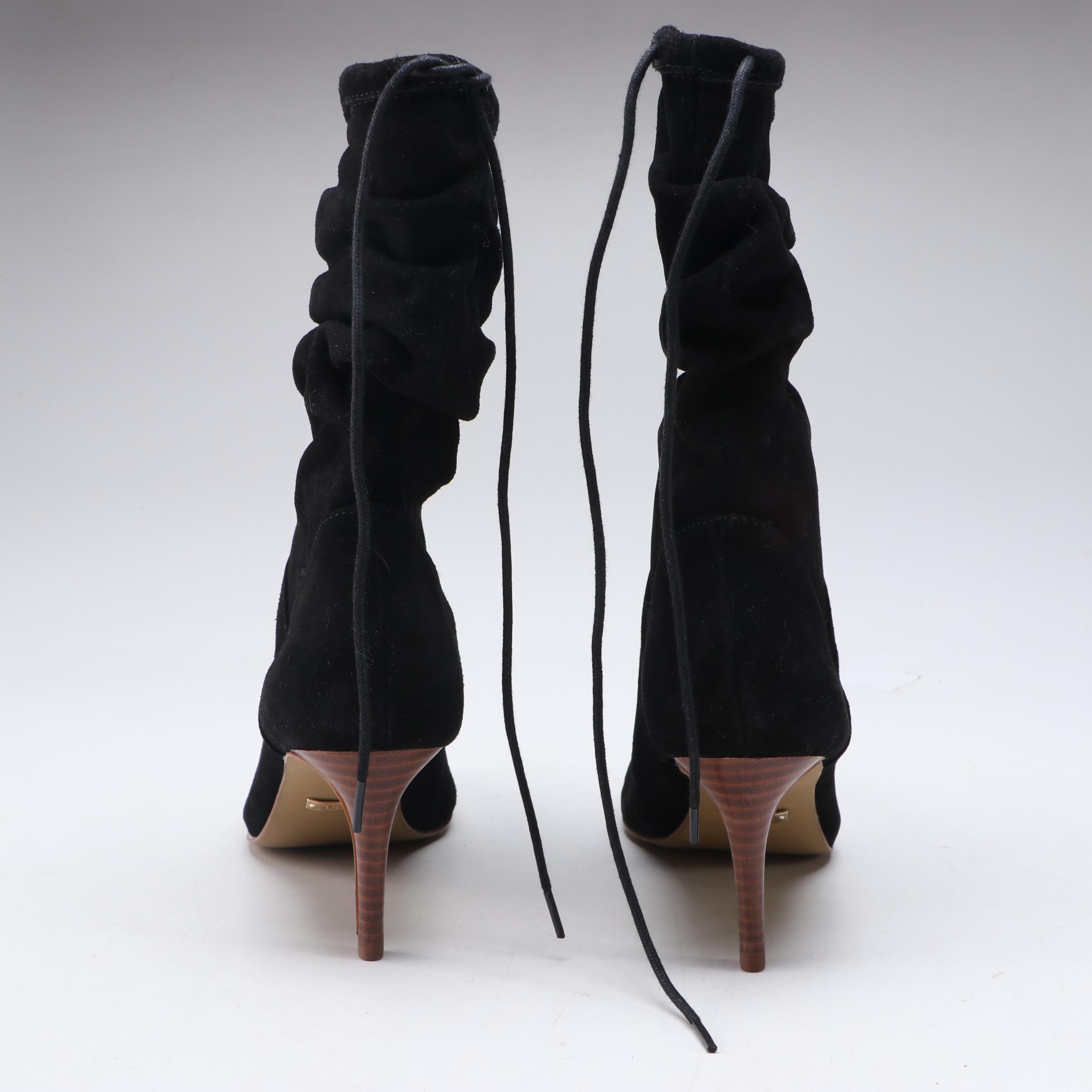 Kensie Black Suede Drawstring Slouchy Natthan Boots