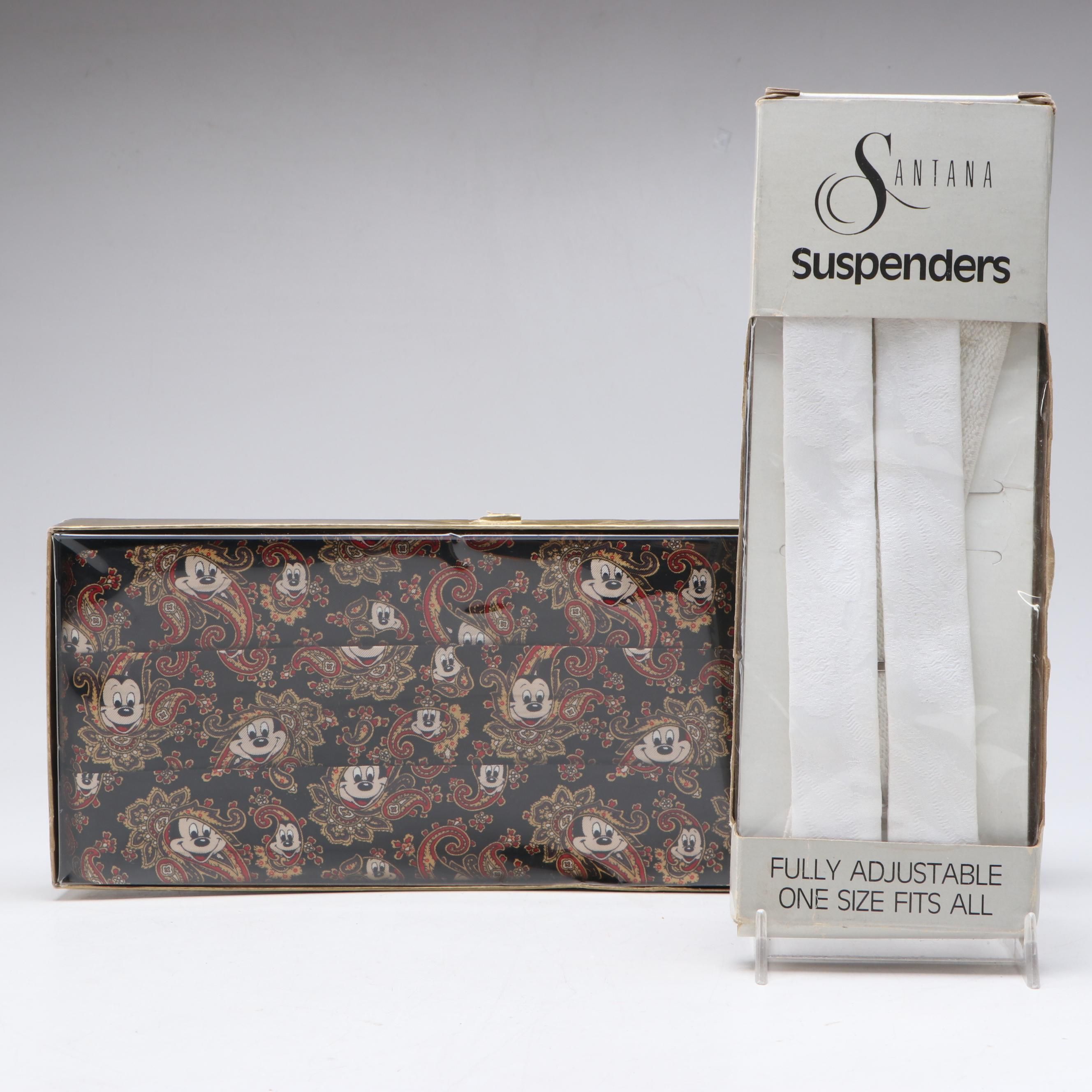 Santana Vintage Suspenders, Mickey Mouse Paisley Printed Cummerbund & Bow Tie