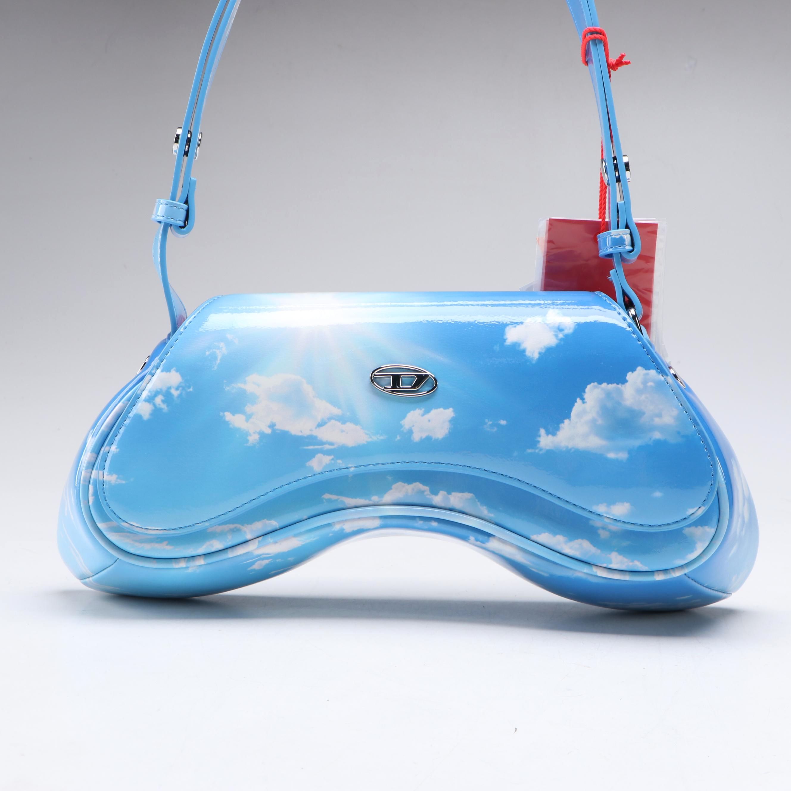 Diesel Blue Play Cloud Print Flap-Front Shoulder Bag with Tags